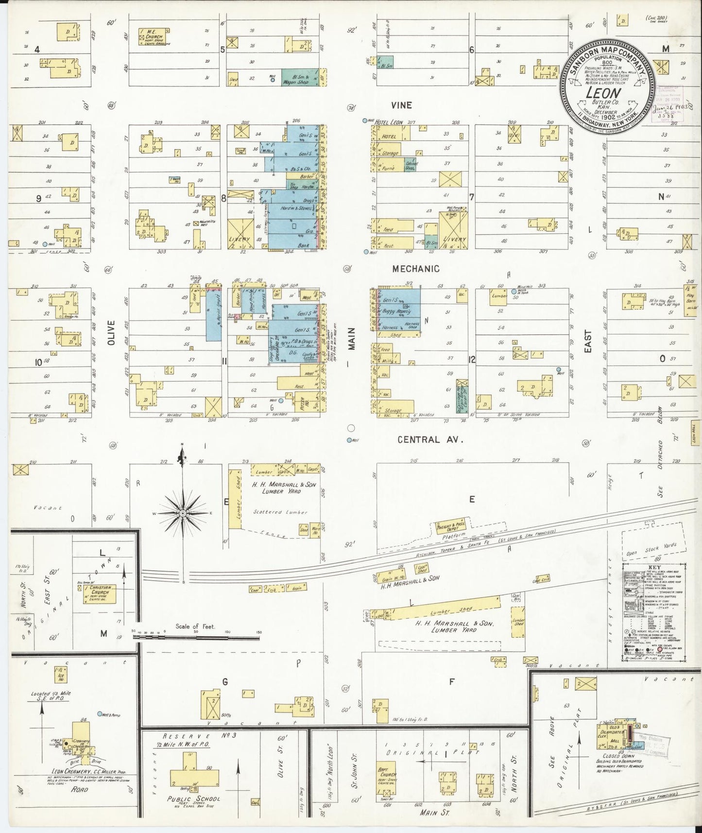 Sanborn Fire Insurance Map from Leon, Butler County, Kansas. (1902) – Historic Sanborn Fire Insurance Map Print