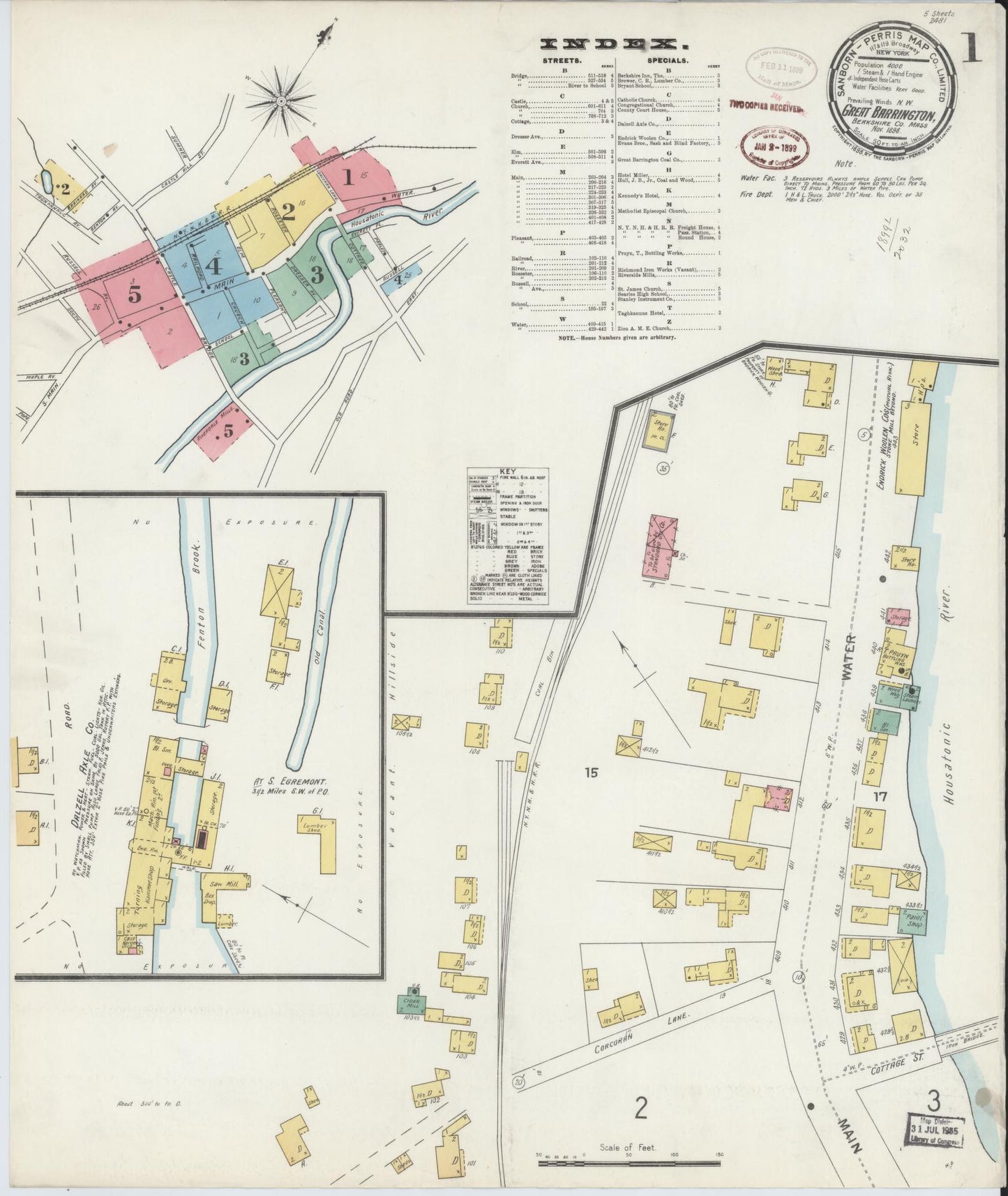 Sanborn Fire Insurance Map from Great Barrington, Berkshire County, Massachusetts (1898), Sheet #0001 - Historic Sanborn Fire Insurance Map Print, vintage old map wall art, antique decor, genealogy gift, Massachusetts Massachusetts map