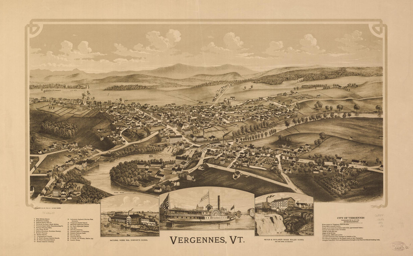 Vergennes, Vt. (1890) – Historic Bird’s-Eye View Panorama Print