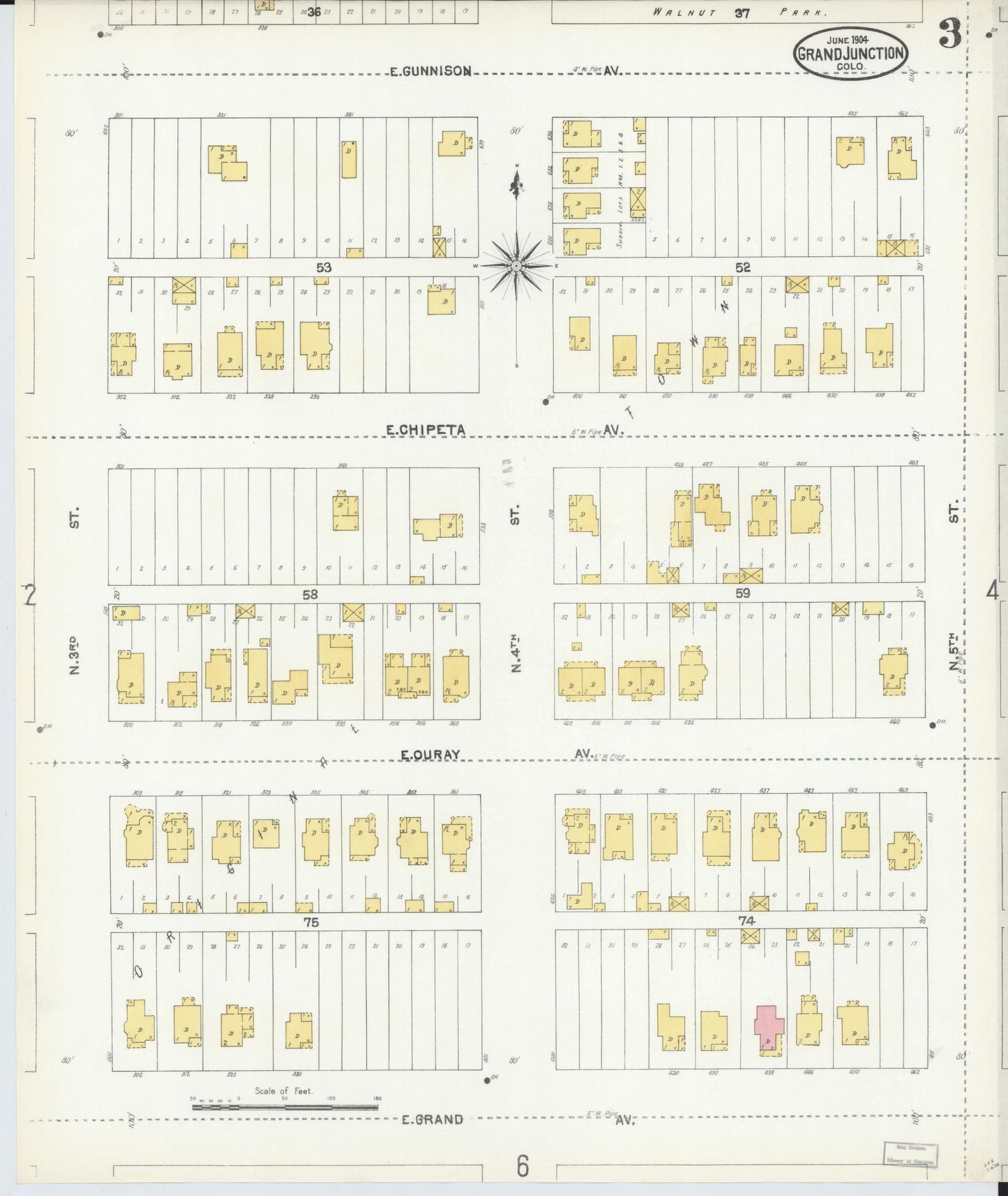 Sanborn Fire Insurance Map from Grand Junction, Mesa County, Colorado (1904), Sheet #0003 - Historic Sanborn Fire Insurance Map Print, vintage old map wall art, antique decor, genealogy gift, Colorado Colorado map