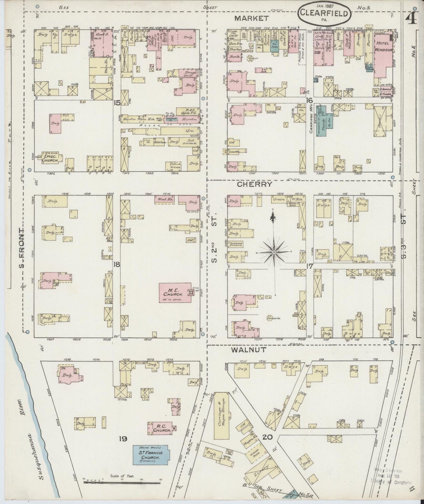 Sanborn Fire Insurance Map from Clearfield, Clearfield County, Pennsylvania (1887), Sheet #0004 - Historic Sanborn Fire Insurance Map Print, vintage old map wall art, antique decor, genealogy gift, Pennsylvania Pennsylvania map
