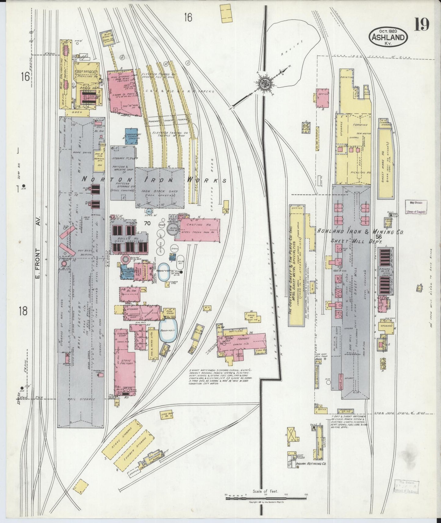 Sanborn Fire Insurance Map from Ashland, Boyd County, Kentucky (1920), Sheet #0019 - Historic Sanborn Fire Insurance Map Print, vintage old map wall art, antique decor, genealogy gift, Kentucky Kentucky map