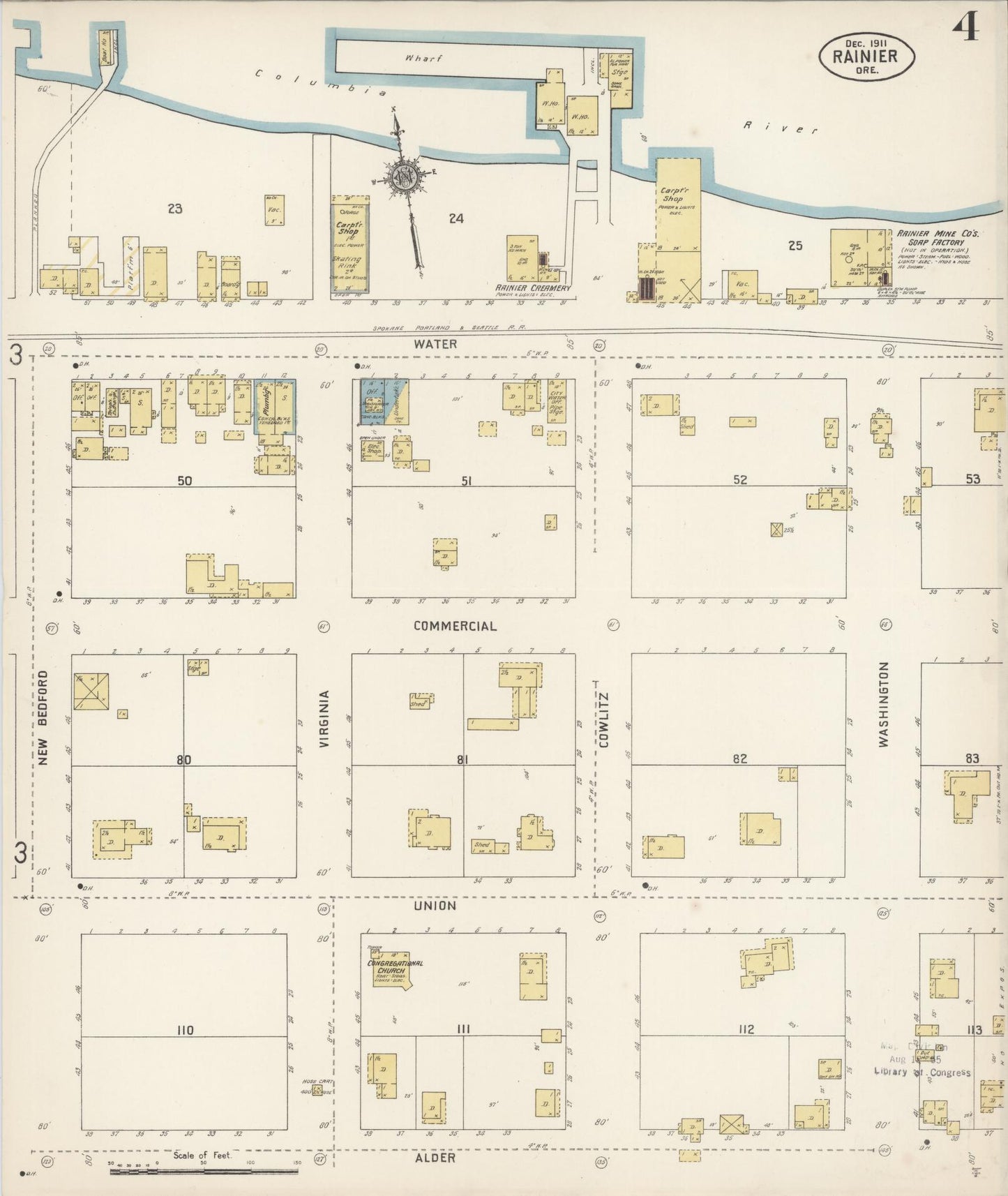 Sanborn Fire Insurance Map from Rainier, Columbia County, Oregon (1911), Sheet #0004 - Historic Sanborn Fire Insurance Map Print, vintage old map wall art, antique decor, genealogy gift, Oregon Oregon map
