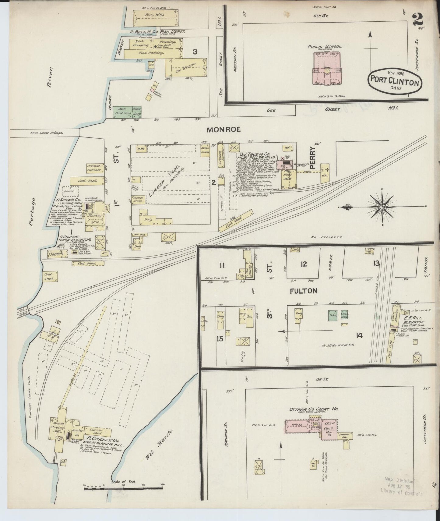 Sanborn Fire Insurance Map from Port Clinton, Ottawa County, Ohio (1888), Sheet #0002 - Historic Sanborn Fire Insurance Map Print, vintage old map wall art, antique decor, genealogy gift, Ohio Ohio map