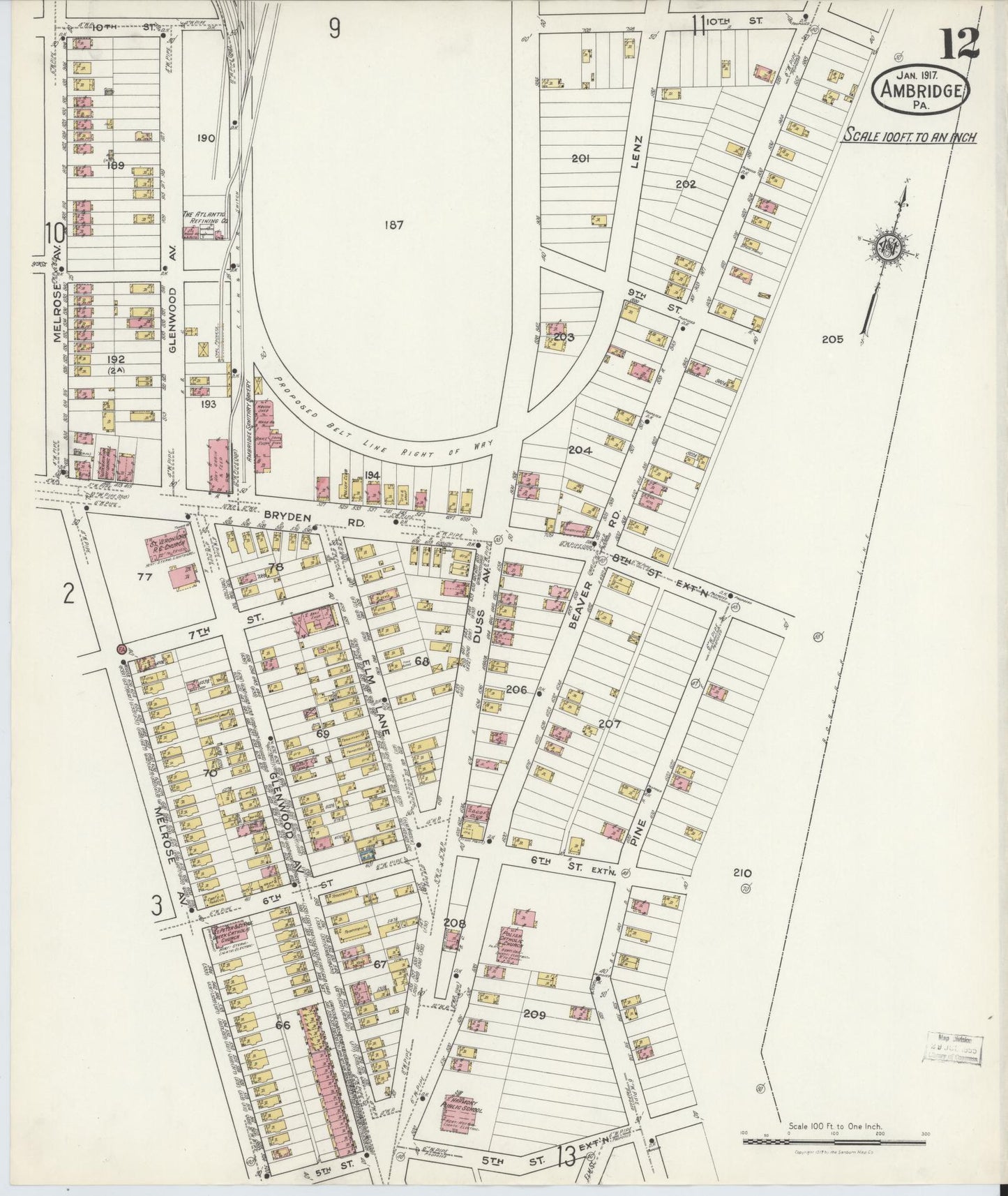 Sanborn Fire Insurance Map from Ambridge, Beaver County, Pennsylvania (1917), Sheet #0012 - Historic Sanborn Fire Insurance Map Print, vintage old map wall art, antique decor, genealogy gift, Pennsylvania Pennsylvania map