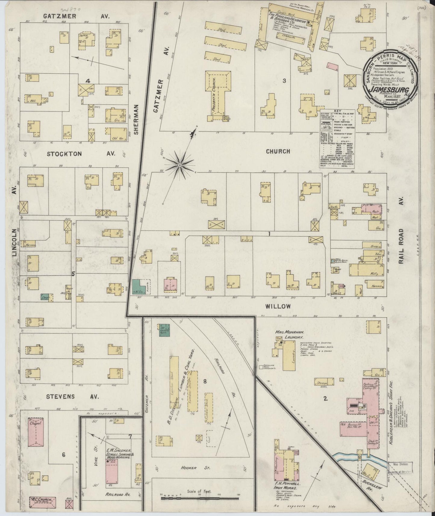 Sanborn Fire Insurance Map from Jamesburg, Middlesex County, New Jersey. (1897) – Historic Sanborn Fire Insurance Map Print