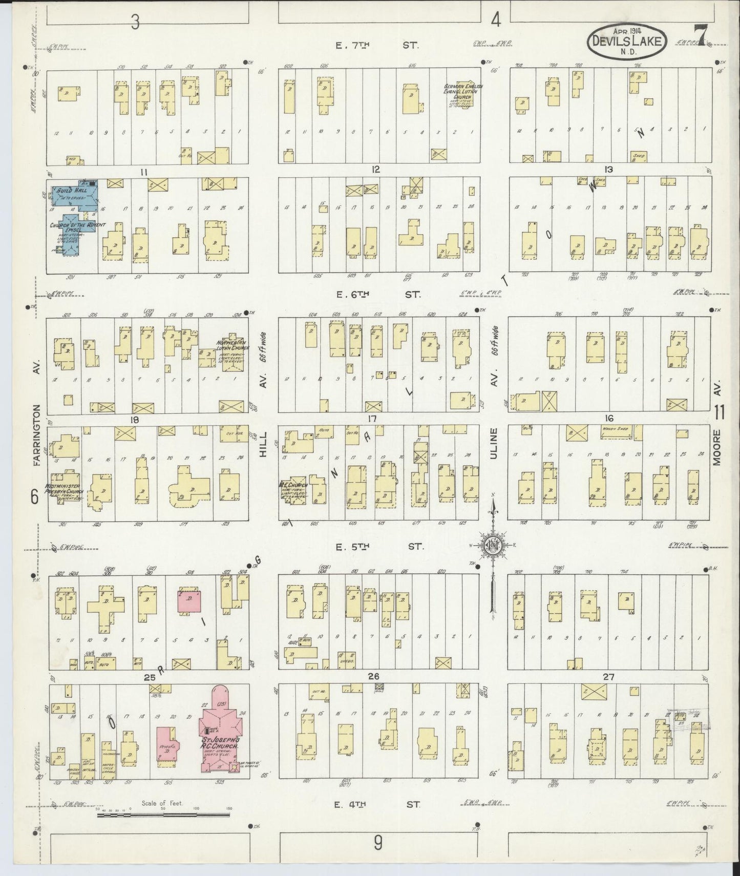 Sanborn Fire Insurance Map from Devils Lake, Ramsey County, North Dakota (1914), Sheet #0007 - Historic Sanborn Fire Insurance Map Print, vintage old map wall art, antique decor, genealogy gift, North Dakota North Dakota map