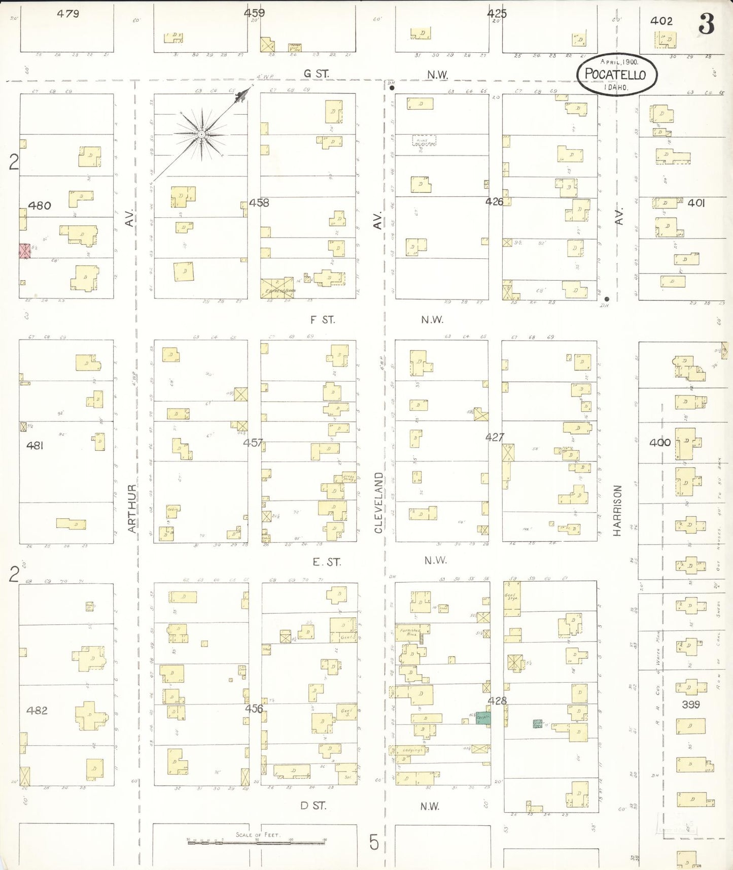 Sanborn Fire Insurance Map from Pocatello, Bannock County, Idaho (1900), Sheet #0003 - Historic Sanborn Fire Insurance Map Print, vintage old map wall art, antique decor, genealogy gift, Idaho Idaho map