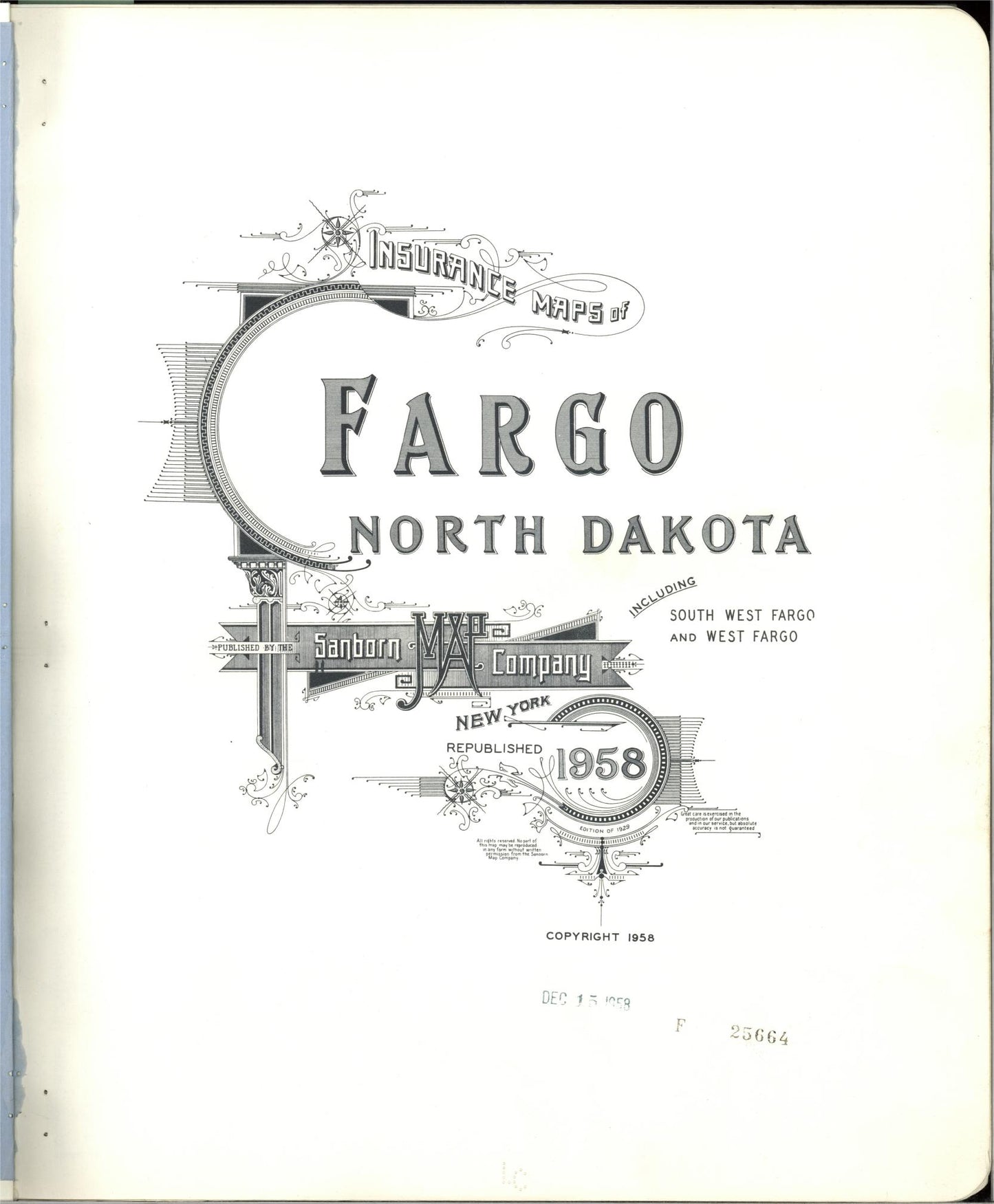 Sanborn Fire Insurance Map from Fargo, Cass County, North Dakota (1958), Sheet #0001 - Historic Sanborn Fire Insurance Map Print, vintage old map wall art, antique decor, genealogy gift, North Dakota North Dakota map