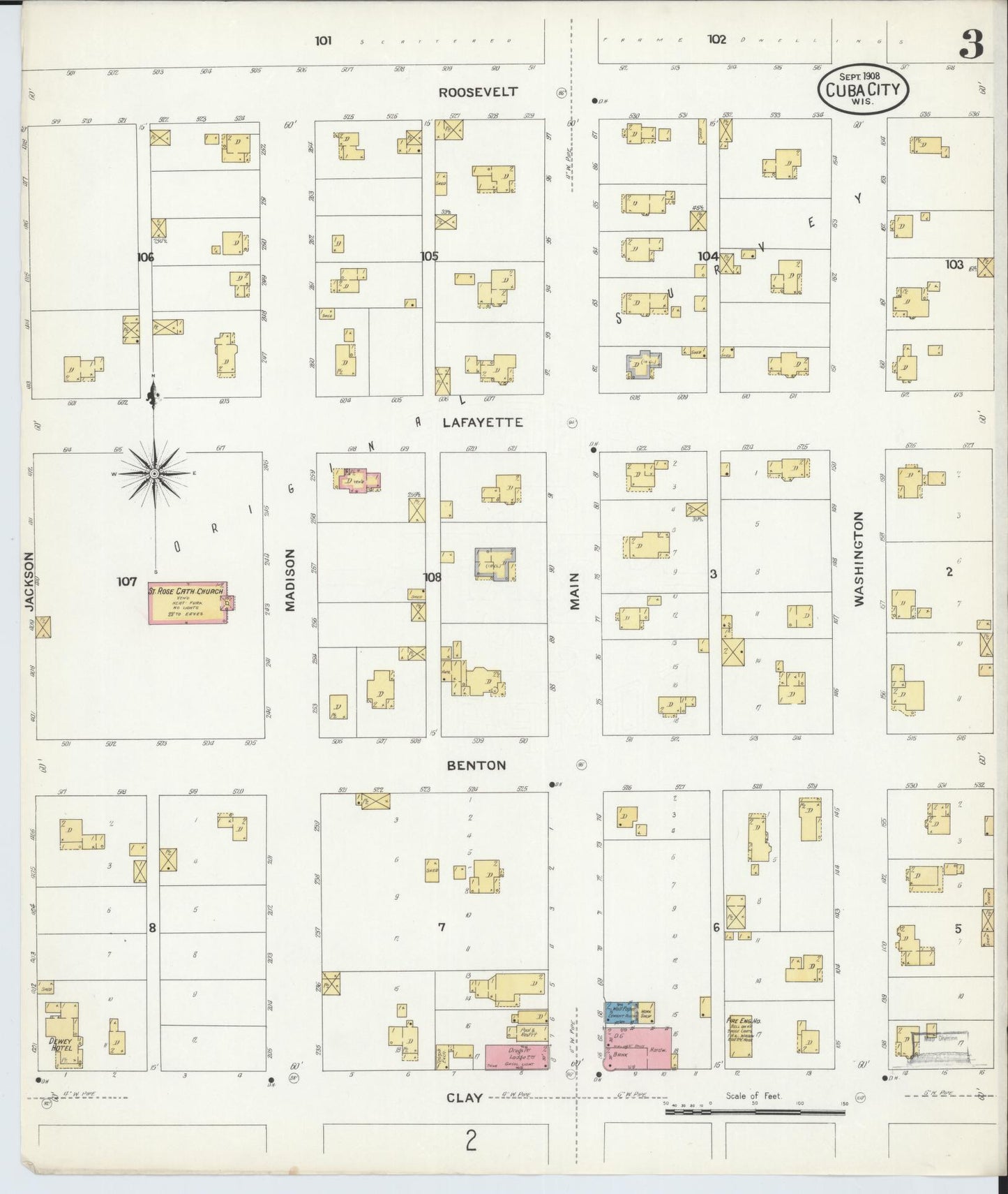 Sanborn Fire Insurance Map from Cuba City, Grant County, Wisconsin (1908), Sheet #0003 - Historic Sanborn Fire Insurance Map Print, vintage old map wall art, antique decor, genealogy gift, Wisconsin Wisconsin map