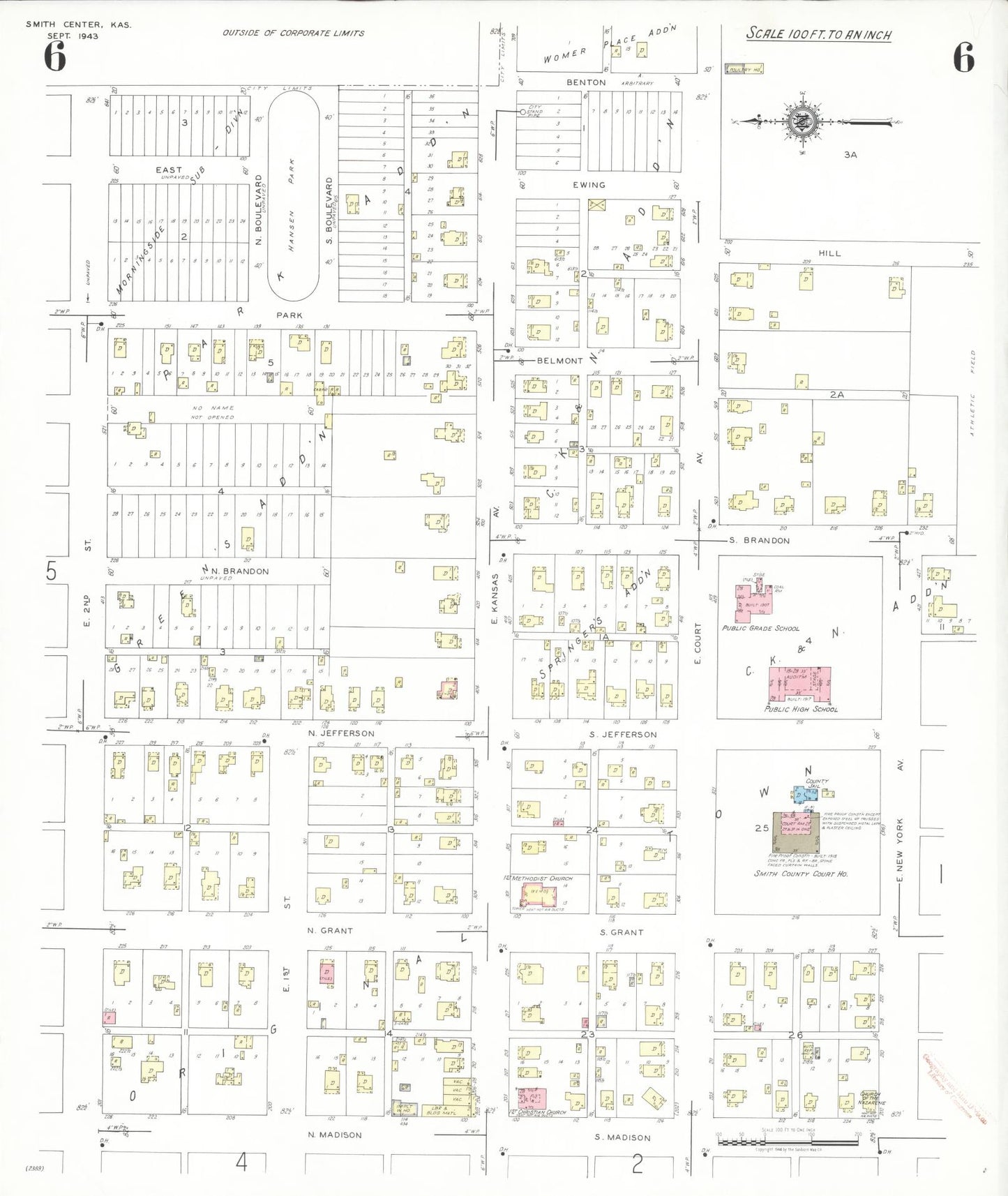 Sanborn Fire Insurance Map from Smith Center, Smith County, Kansas (1943), Sheet #0006 - Historic Sanborn Fire Insurance Map Print, vintage old map wall art, antique decor, genealogy gift, Kansas Kansas map