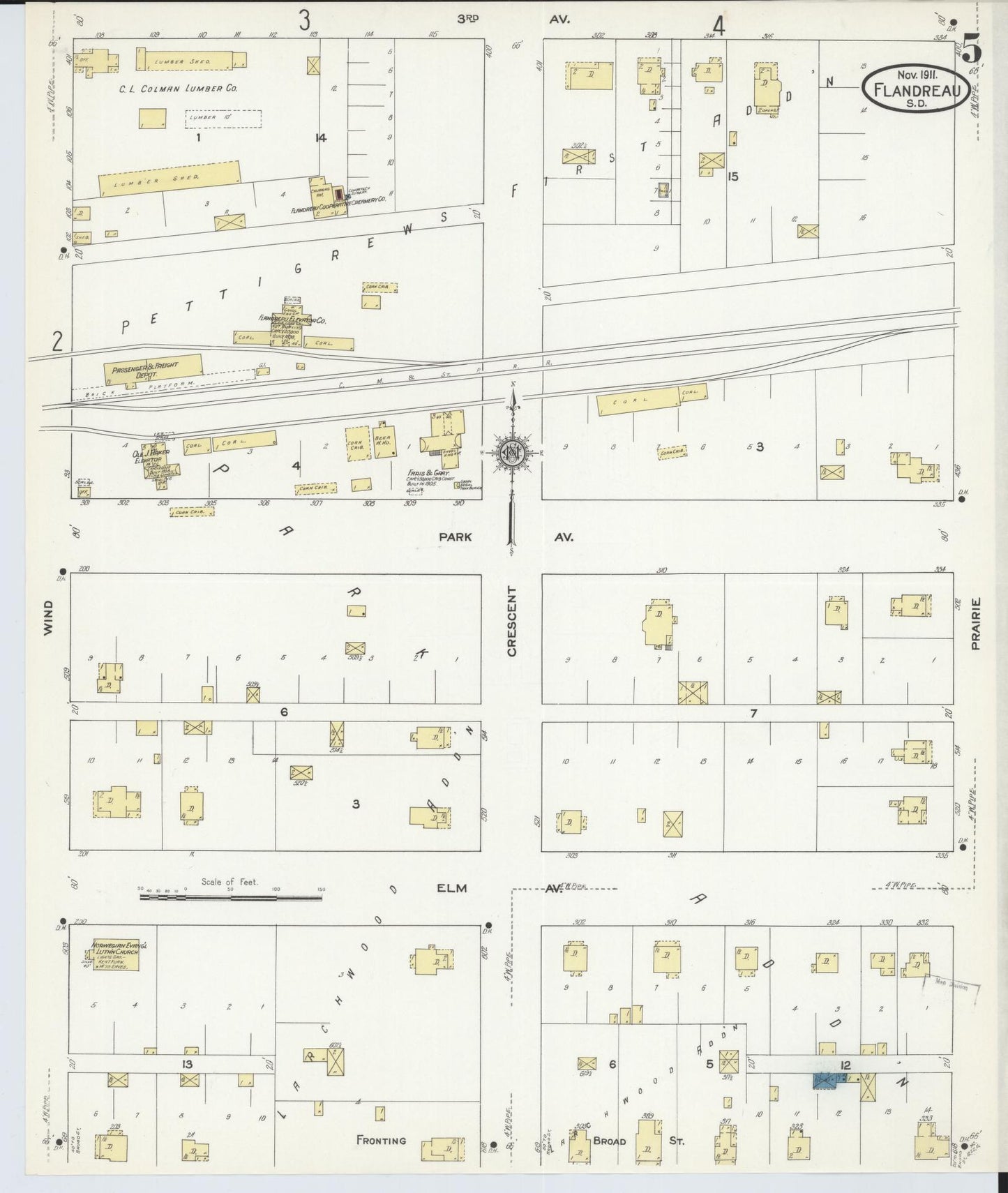 Sanborn Fire Insurance Map from Flandreau, Moody County, South Dakota (1911), Sheet #0005 - Historic Sanborn Fire Insurance Map Print, vintage old map wall art, antique decor, genealogy gift, South Dakota South Dakota map