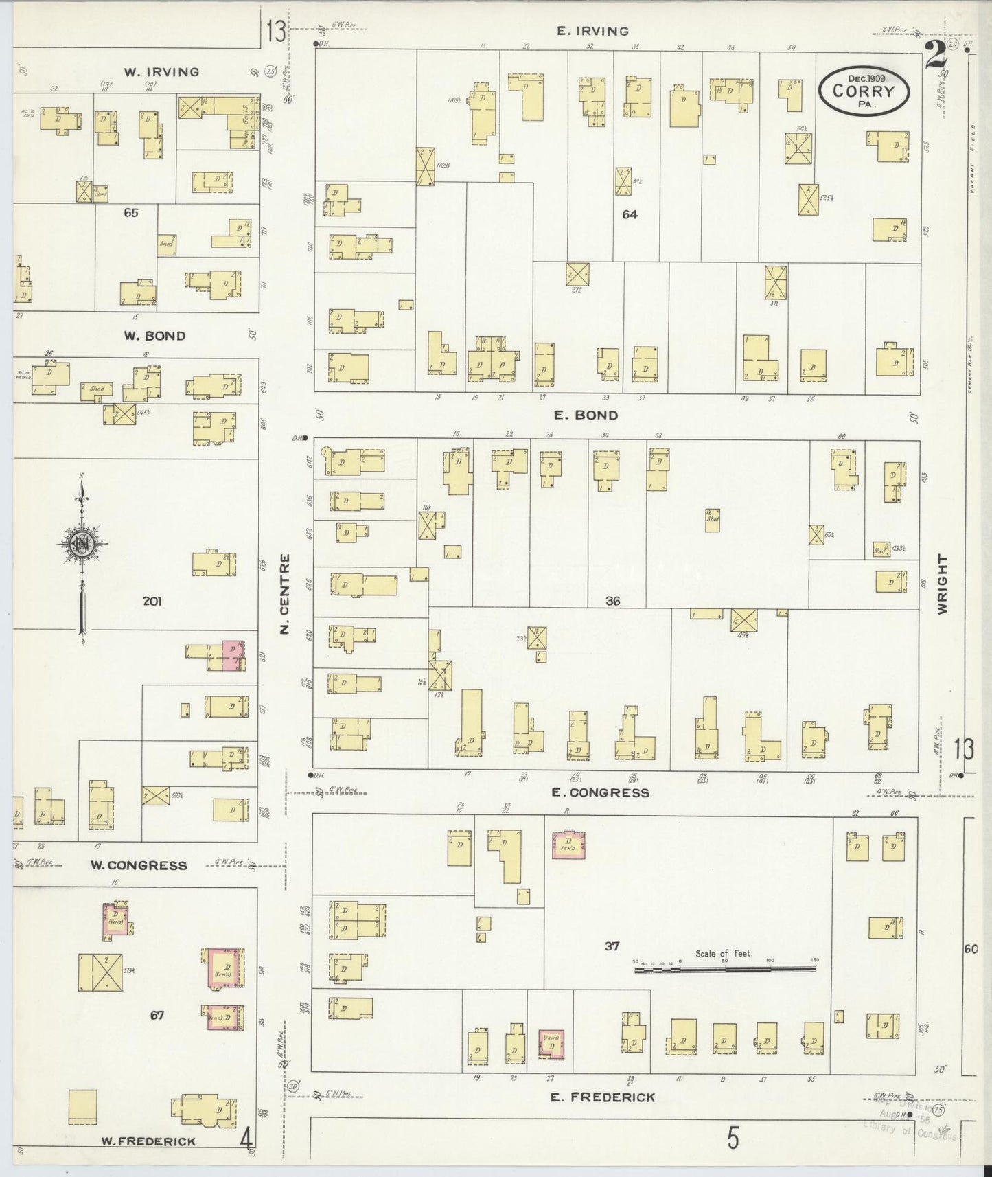 Sanborn Fire Insurance Map from Corry, Erie County, Pennsylvania (1909), Sheet #0002 - Historic Sanborn Fire Insurance Map Print, vintage old map wall art, antique decor, genealogy gift, Pennsylvania Pennsylvania map