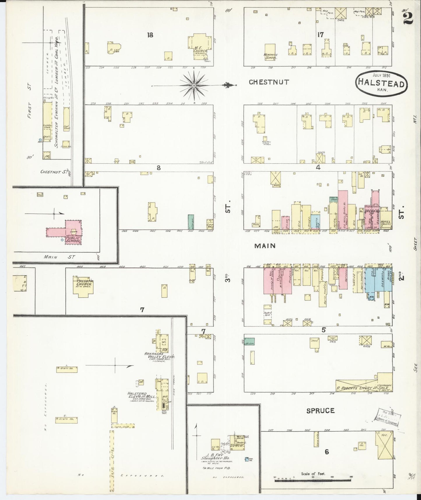Sanborn Fire Insurance Map from Halstead, Harvey County, Kansas (1891), Sheet #0002 - Historic Sanborn Fire Insurance Map Print, vintage old map wall art, antique decor, genealogy gift, Kansas Kansas map