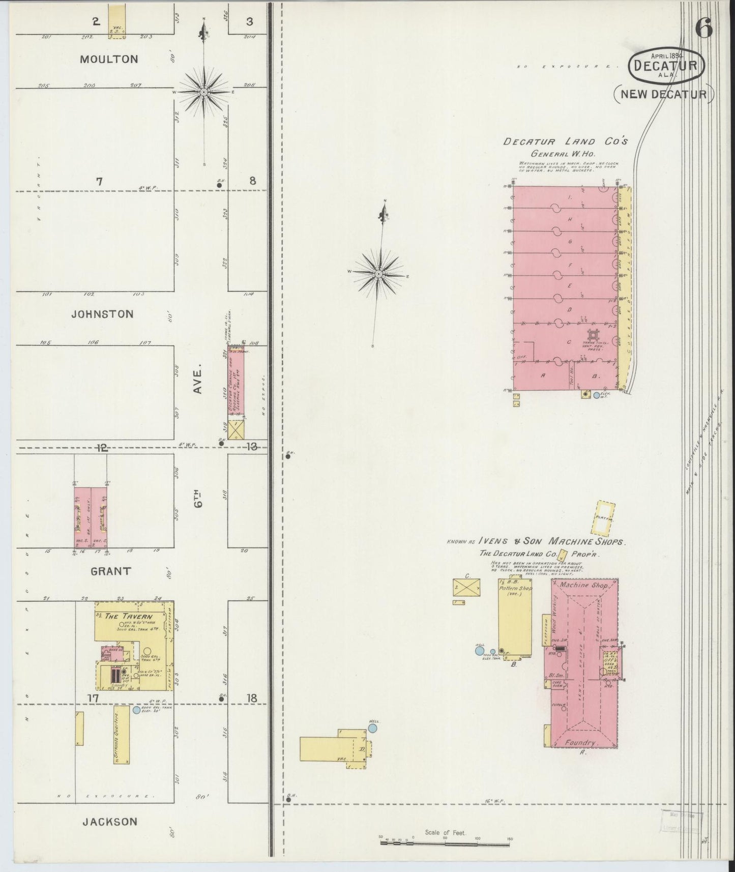 Sanborn Fire Insurance Map from Decatur, Morgan County, Alabama (1894), Sheet #0006 - Historic Sanborn Fire Insurance Map Print, vintage old map wall art, antique decor, genealogy gift, Alabama Alabama map