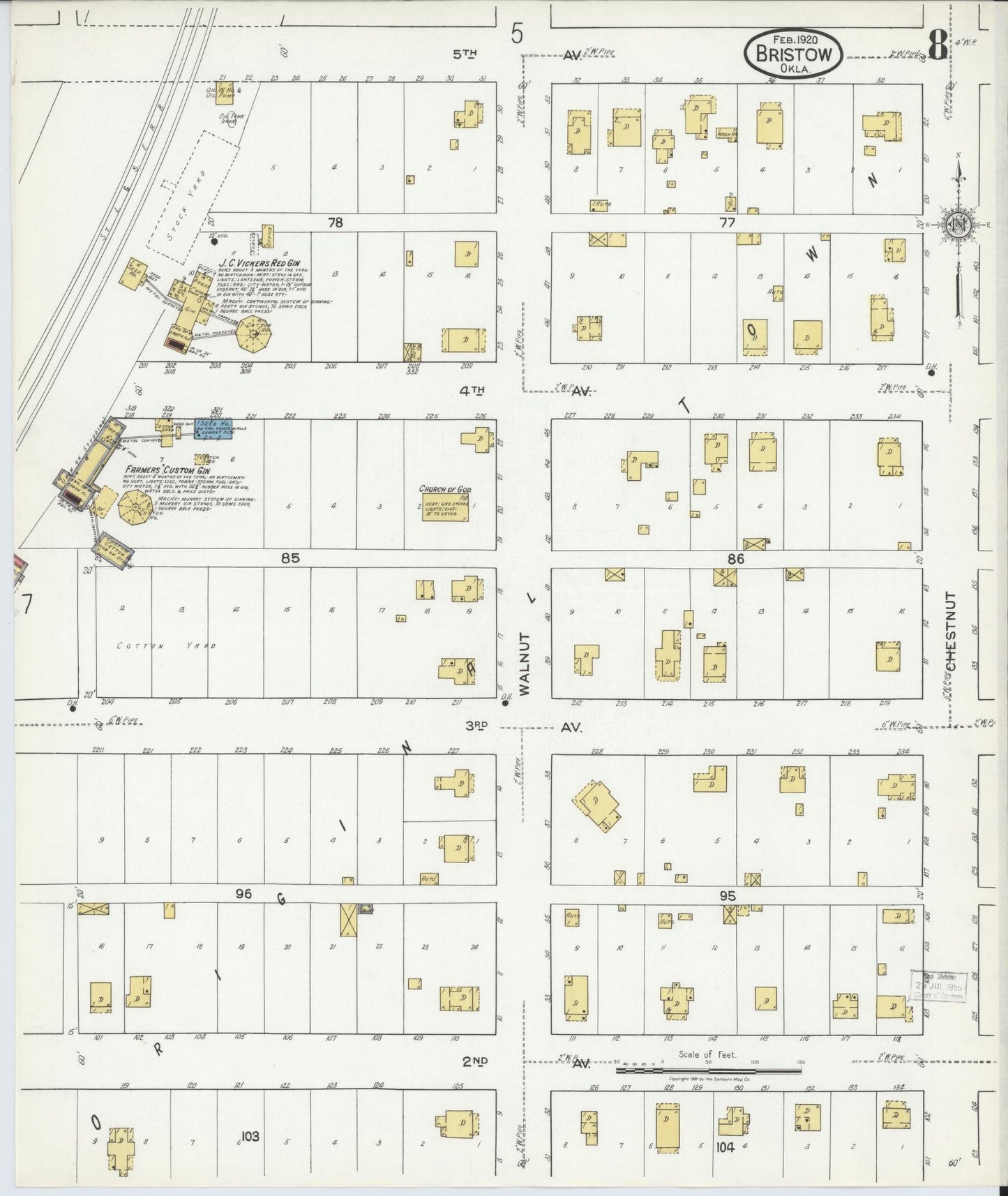 Sanborn Fire Insurance Map from Bristow, Creek County, Oklahoma (1920), Sheet #0008 - Complete Map Set gallery image, historic Sanborn map, vintage wall art, Oklahoma Oklahoma