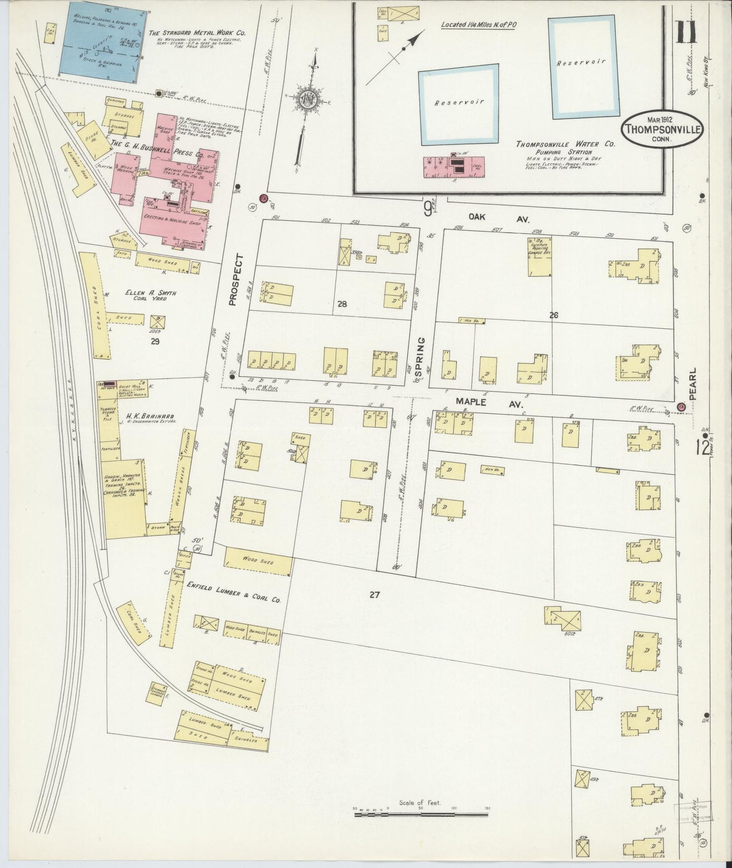 Sanborn Fire Insurance Map from Thompsonville, Hartford County, Connecticut (1912), Sheet #0011 - Historic Sanborn Fire Insurance Map Print, vintage old map wall art, antique decor, genealogy gift, Connecticut Connecticut map