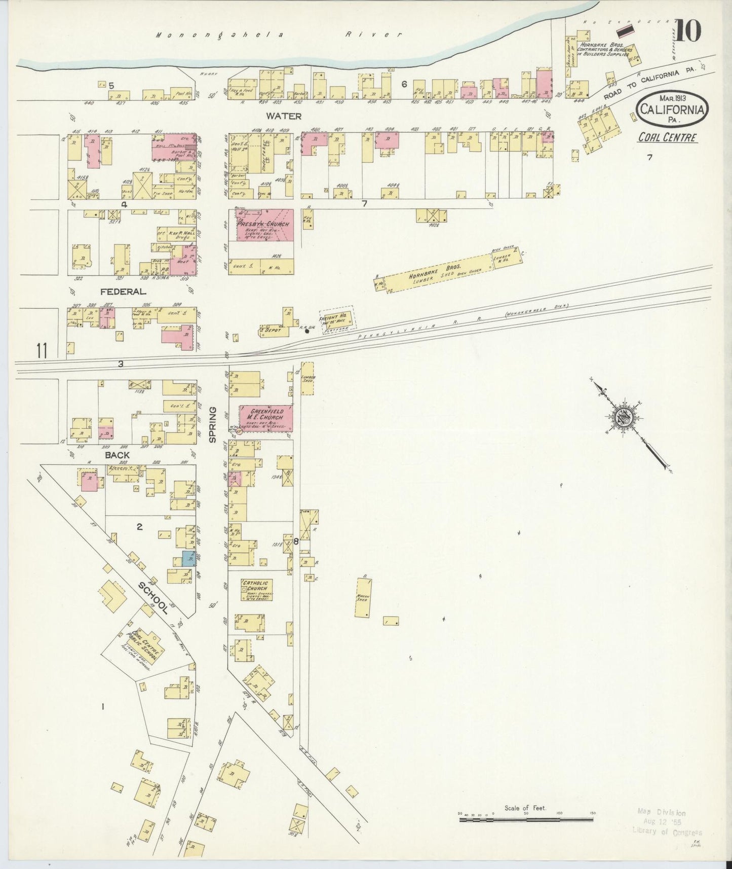 Sanborn Fire Insurance Map from California, Washington County, Pennsylvania (1913), Sheet #0010 - Historic Sanborn Fire Insurance Map Print, vintage old map wall art, antique decor, genealogy gift, Pennsylvania Pennsylvania map