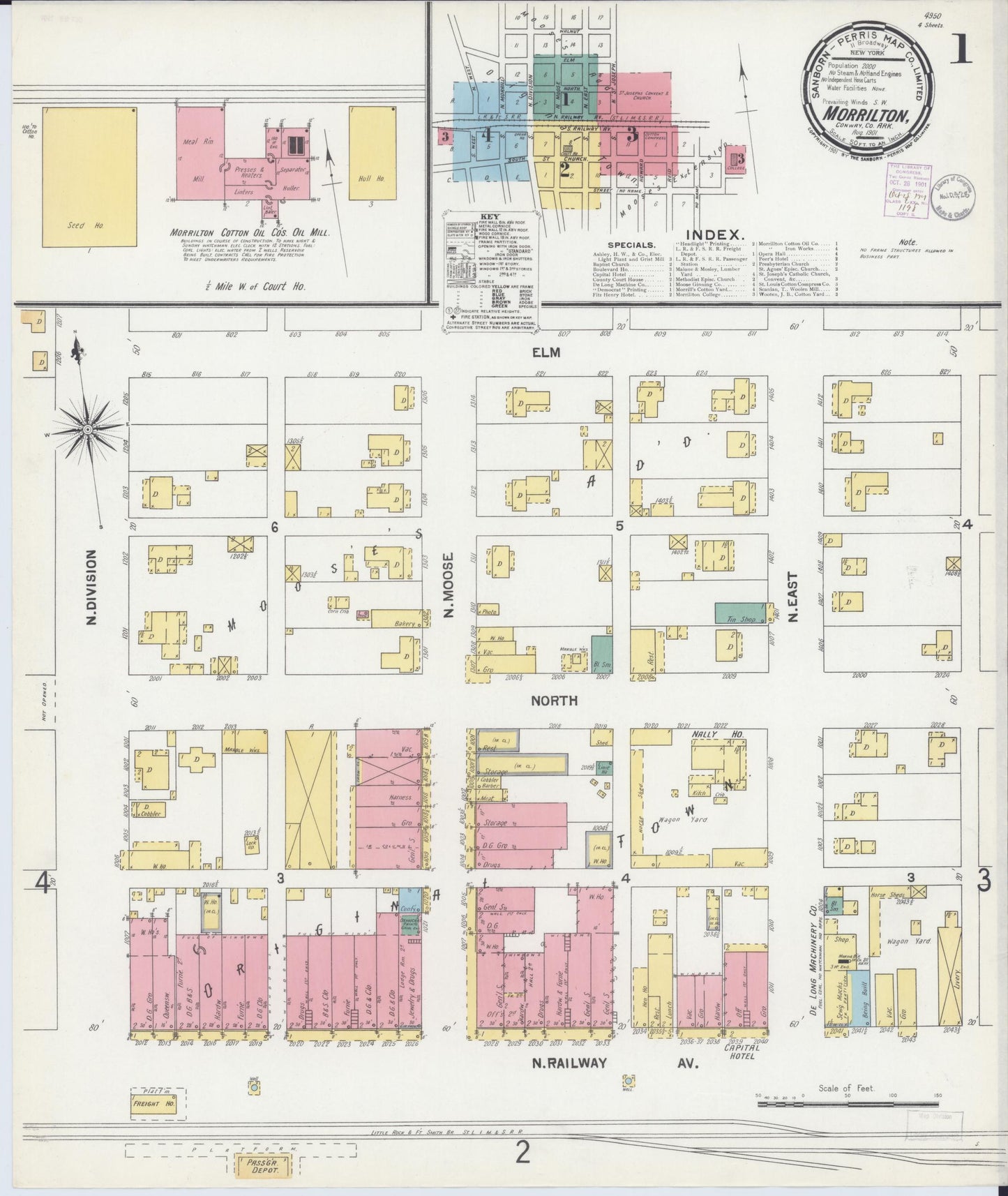 Sanborn Fire Insurance Map from Morrilton, Conway County, Arkansas (1901), Sheet #0001 - Historic Sanborn Fire Insurance Map Print, vintage old map wall art, antique decor, genealogy gift, Arkansas Arkansas map