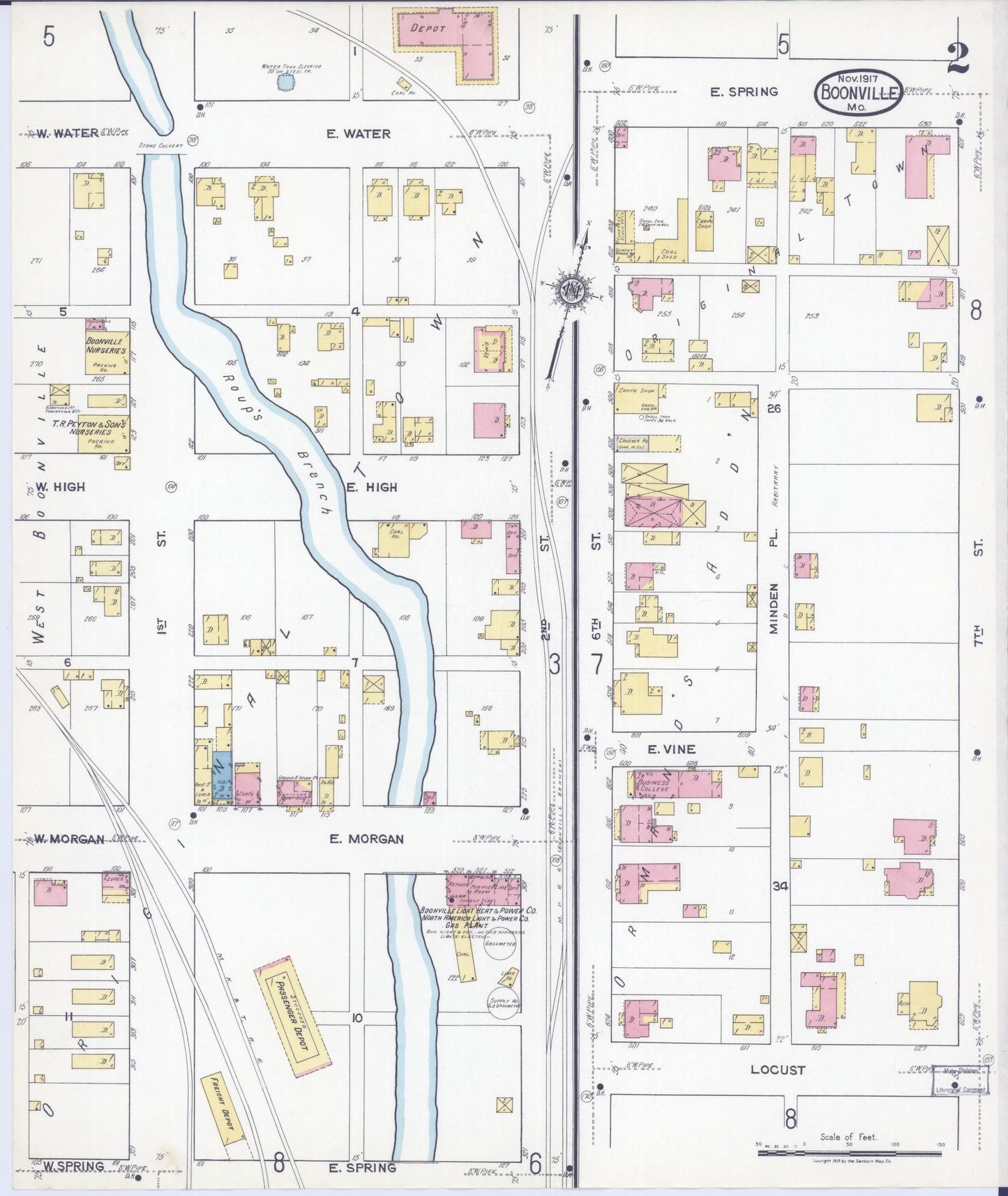 Sanborn Fire Insurance Map from Boonville, Cooper County, Missouri (1917), Sheet #0002 - Historic Sanborn Fire Insurance Map Print, vintage old map wall art, antique decor, genealogy gift, Missouri Missouri map