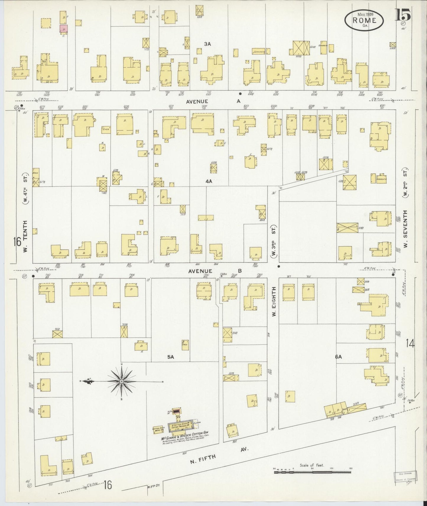 Sanborn Fire Insurance Map from Rome, Floyd County, Georgia (1909), Sheet #0015 - Historic Sanborn Fire Insurance Map Print, vintage old map wall art, antique decor, genealogy gift, Georgia Georgia map