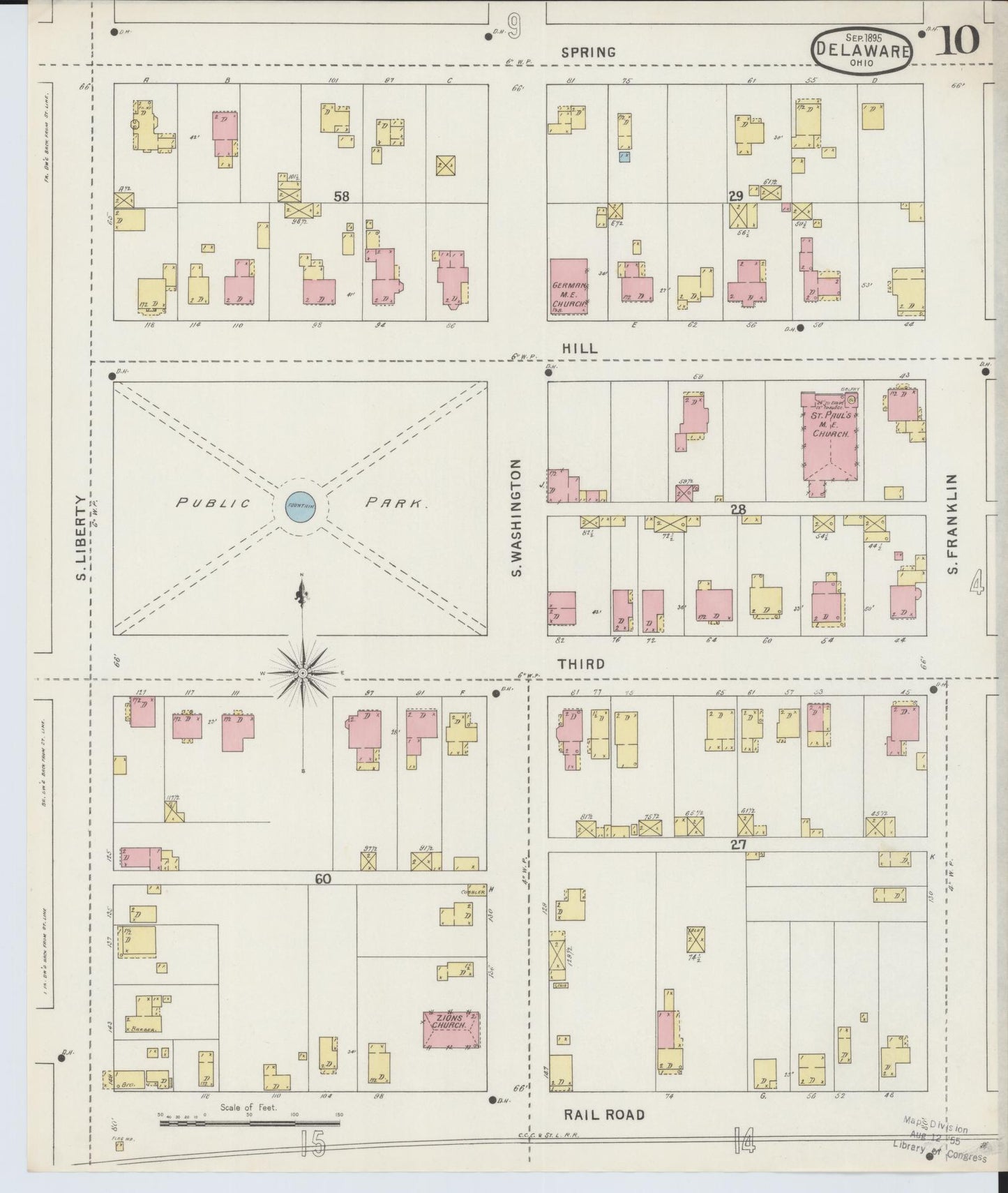 Sanborn Fire Insurance Map from Delaware, Delaware County, Ohio (1895), Sheet #0010 - Historic Sanborn Fire Insurance Map Print, vintage old map wall art, antique decor, genealogy gift, Sanborn Fire Insurance Map from Delaware Delaware map