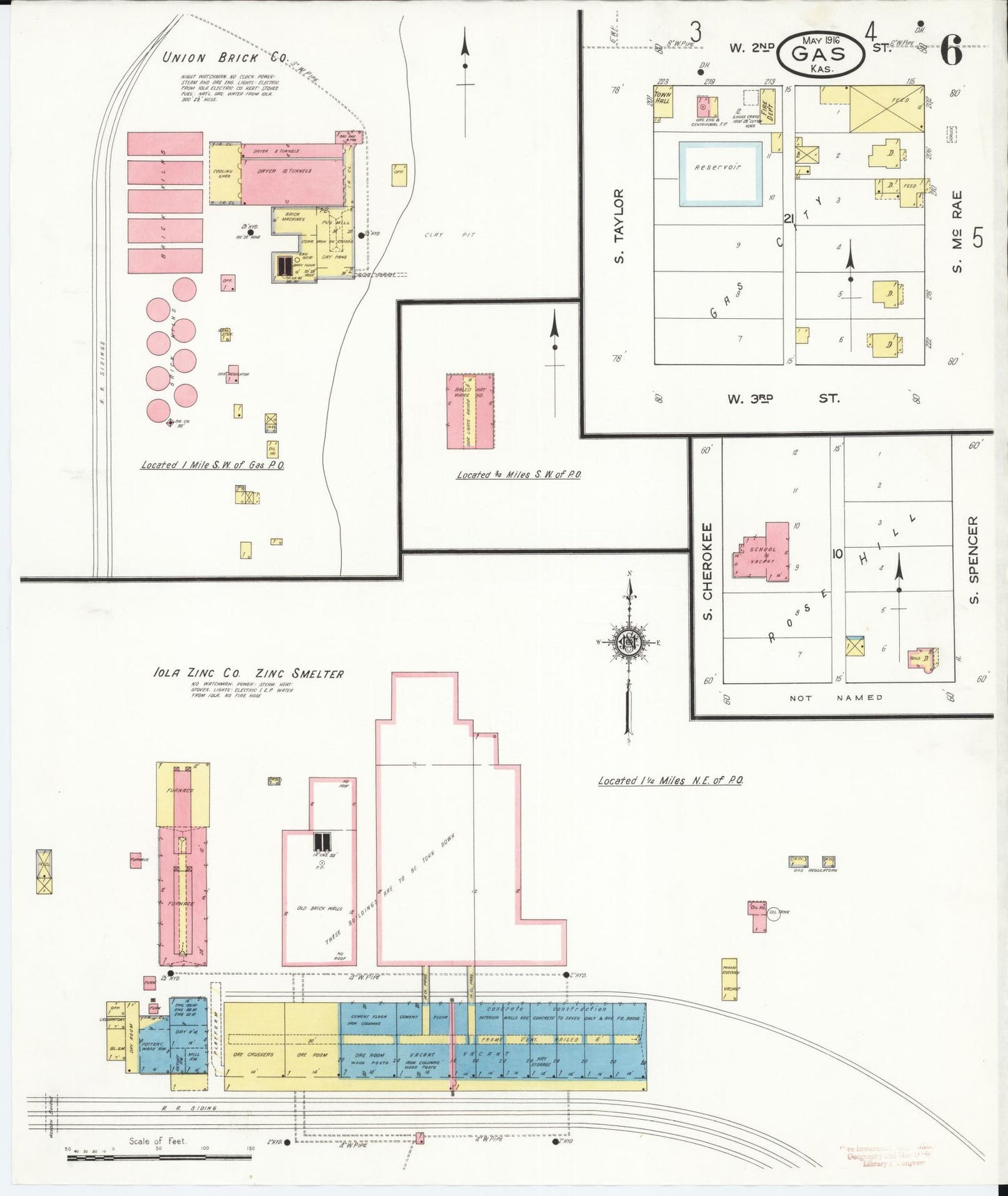 Sanborn Fire Insurance Map from Gas, Allen County, Kansas (1916), Sheet #0006 - Historic Sanborn Fire Insurance Map Print, vintage old map wall art, antique decor, genealogy gift, Kansas Kansas map