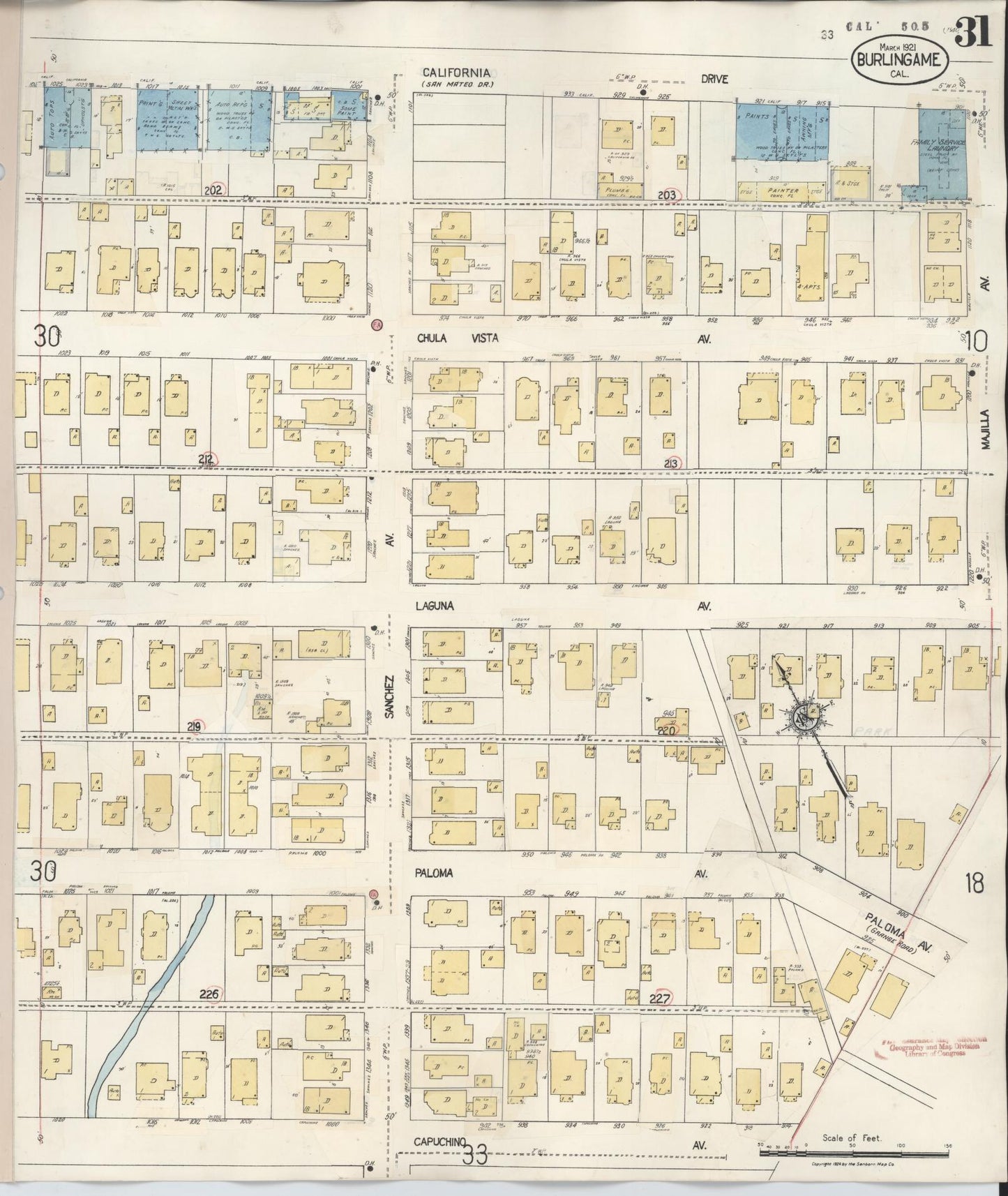 Sanborn Fire Insurance Map from Burlingame, San Mateo County, California (1949), Sheet #0031 - Historic Sanborn Fire Insurance Map Print, vintage old map wall art, antique decor, genealogy gift, California California map