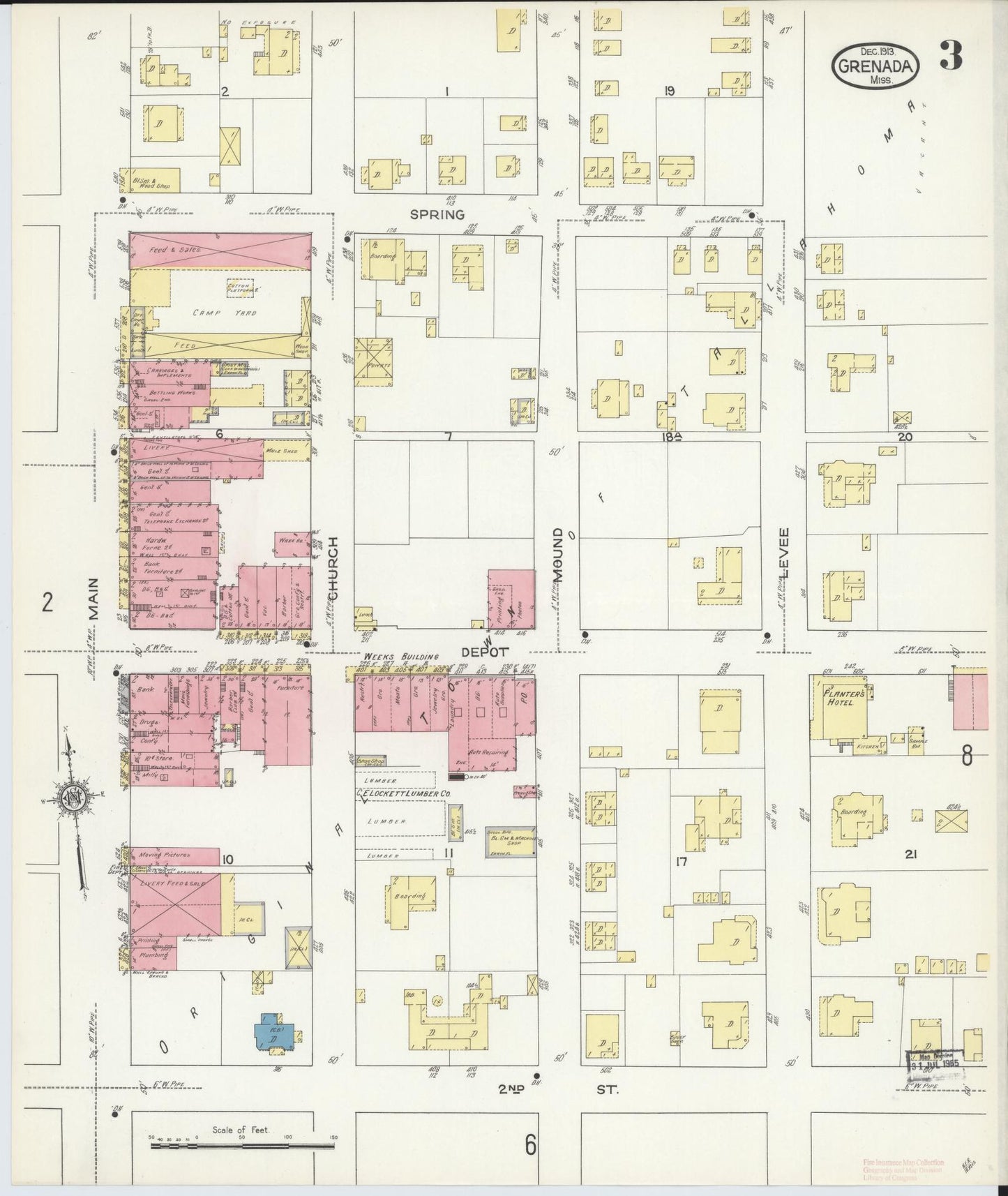 Sanborn Fire Insurance Map from Grenada, Grenada County, Mississippi (1913), Sheet #0003 - Historic Sanborn Fire Insurance Map Print, vintage old map wall art, antique decor, genealogy gift, Mississippi Mississippi map