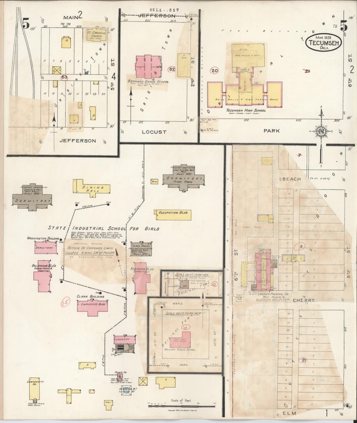 Sanborn Fire Insurance Map from Tecumseh, Pottawatomie County, Oklahoma (1944), Sheet #0005 - Complete Map Set gallery image, historic Sanborn map, vintage wall art, Oklahoma Oklahoma