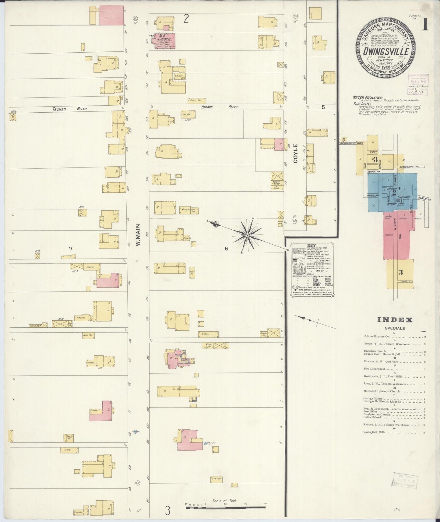 Sanborn Fire Insurance Map from Owingsville, Bath County, Kentucky (1908), Sheet #0001 - Historic Sanborn Fire Insurance Map Print, vintage old map wall art, antique decor, genealogy gift, Kentucky Kentucky map