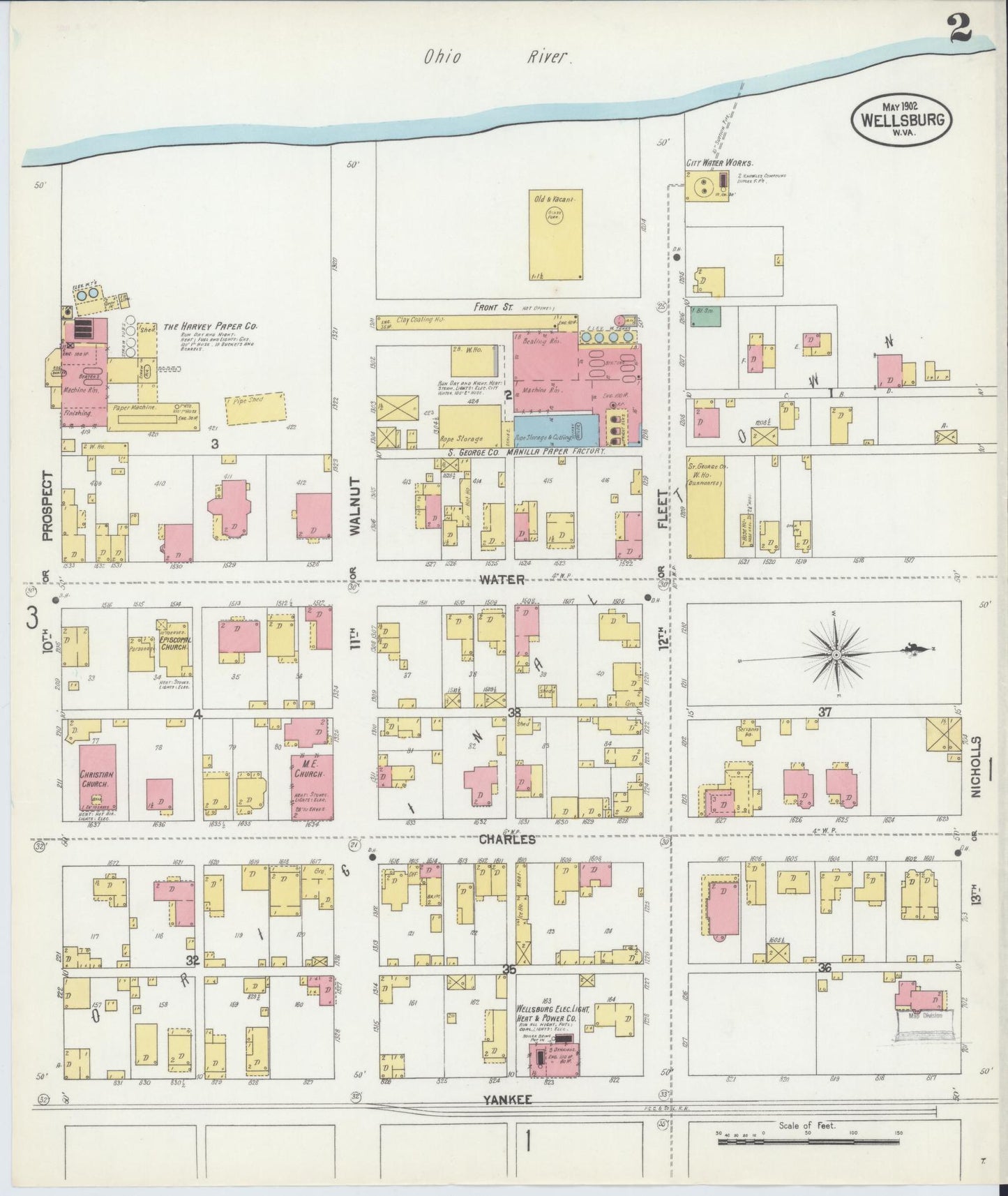 Sanborn Fire Insurance Map from Wellsburg, Brooke County, West Virginia (1902), Sheet #0002 - Historic Sanborn Fire Insurance Map Print, vintage old map wall art, antique decor, genealogy gift, West Virginia West Virginia map