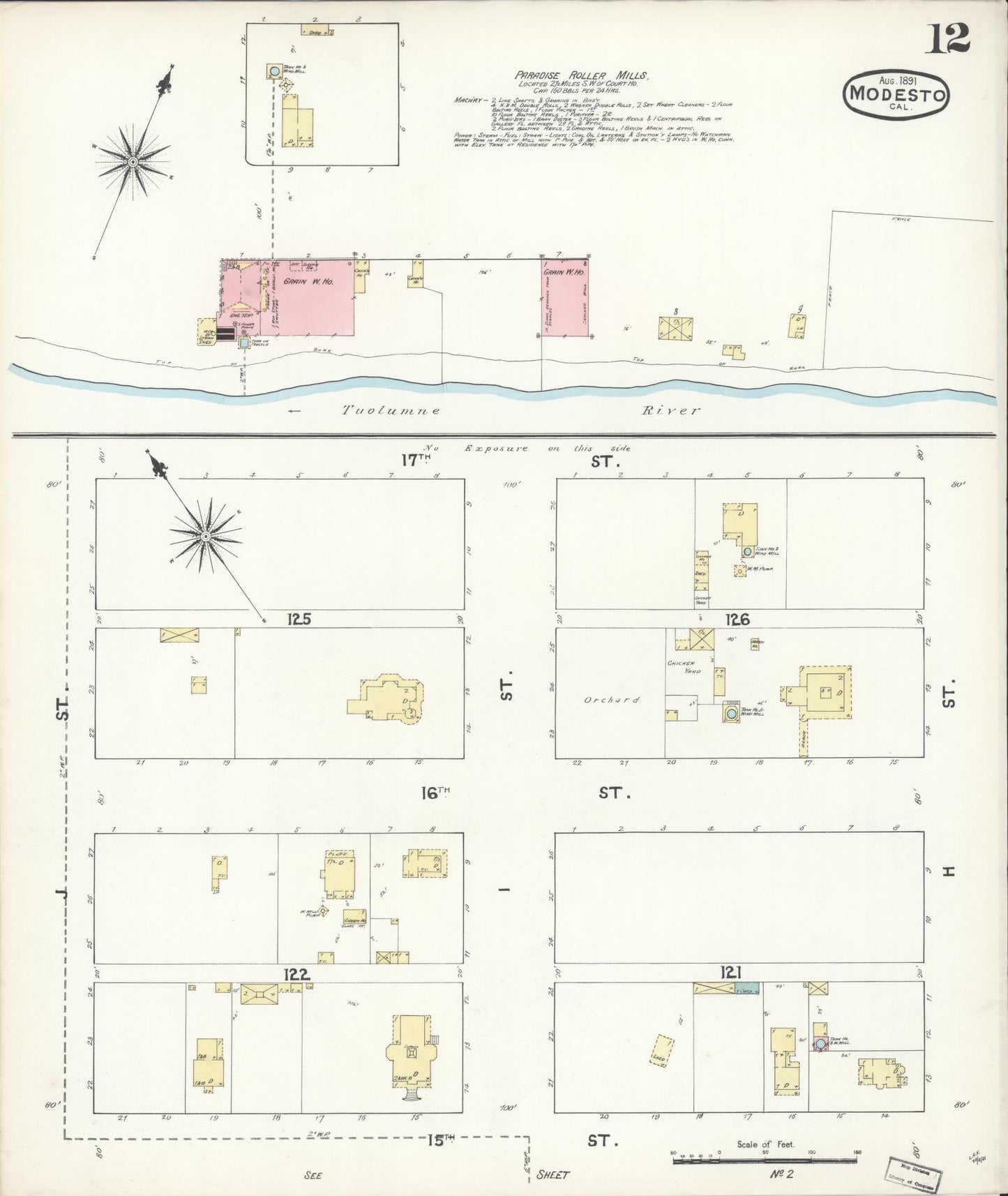 Sanborn Fire Insurance Map from Modesto, Stanislaus County, California (1891), Sheet #0012 - Historic Sanborn Fire Insurance Map Print, vintage old map wall art, antique decor, genealogy gift, California California map
