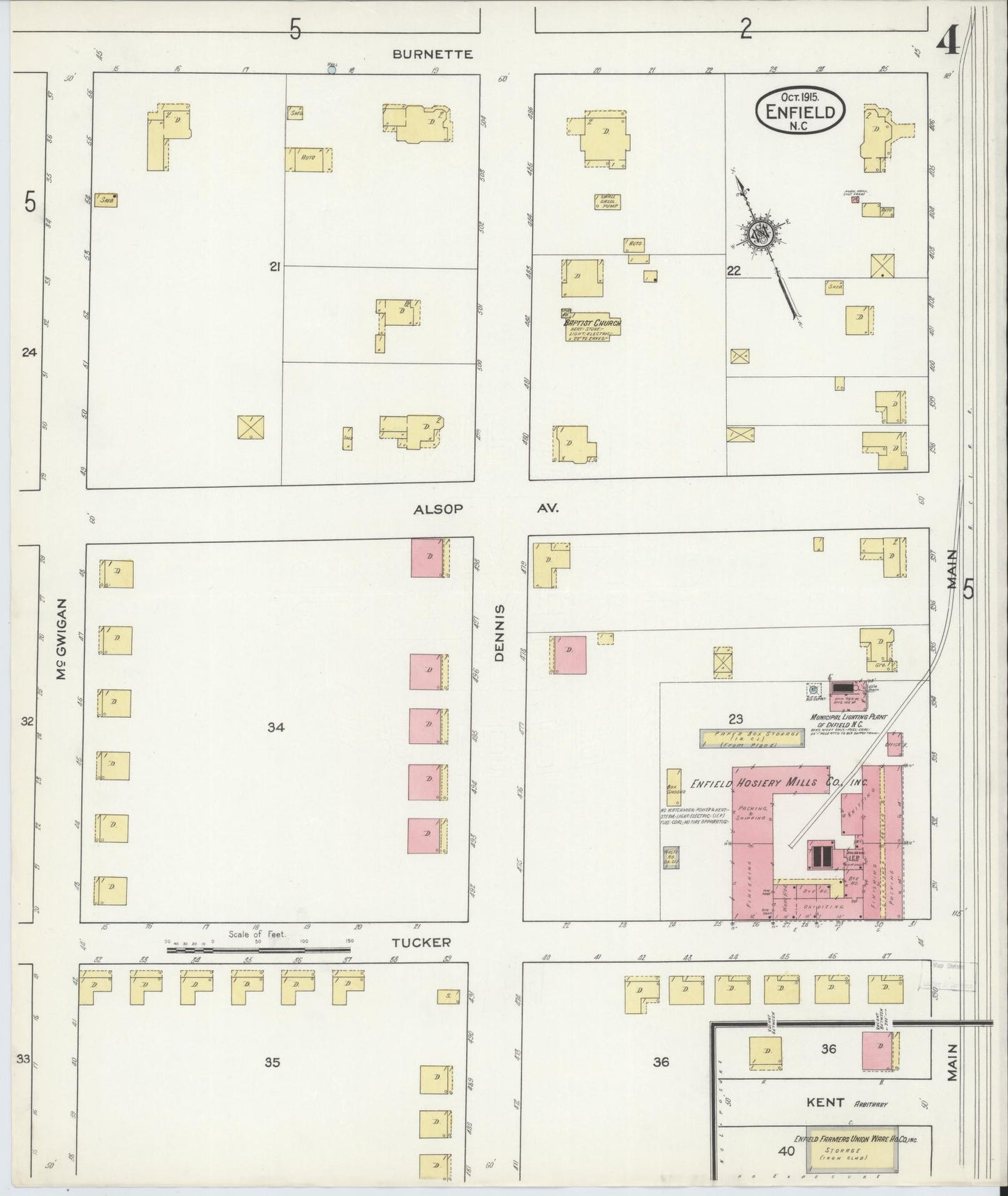 Sanborn Fire Insurance Map from Enfield, Halifax County, North Carolina (1915), Sheet #0004 - Historic Sanborn Fire Insurance Map Print, vintage old map wall art, antique decor, genealogy gift, North Carolina North Carolina map