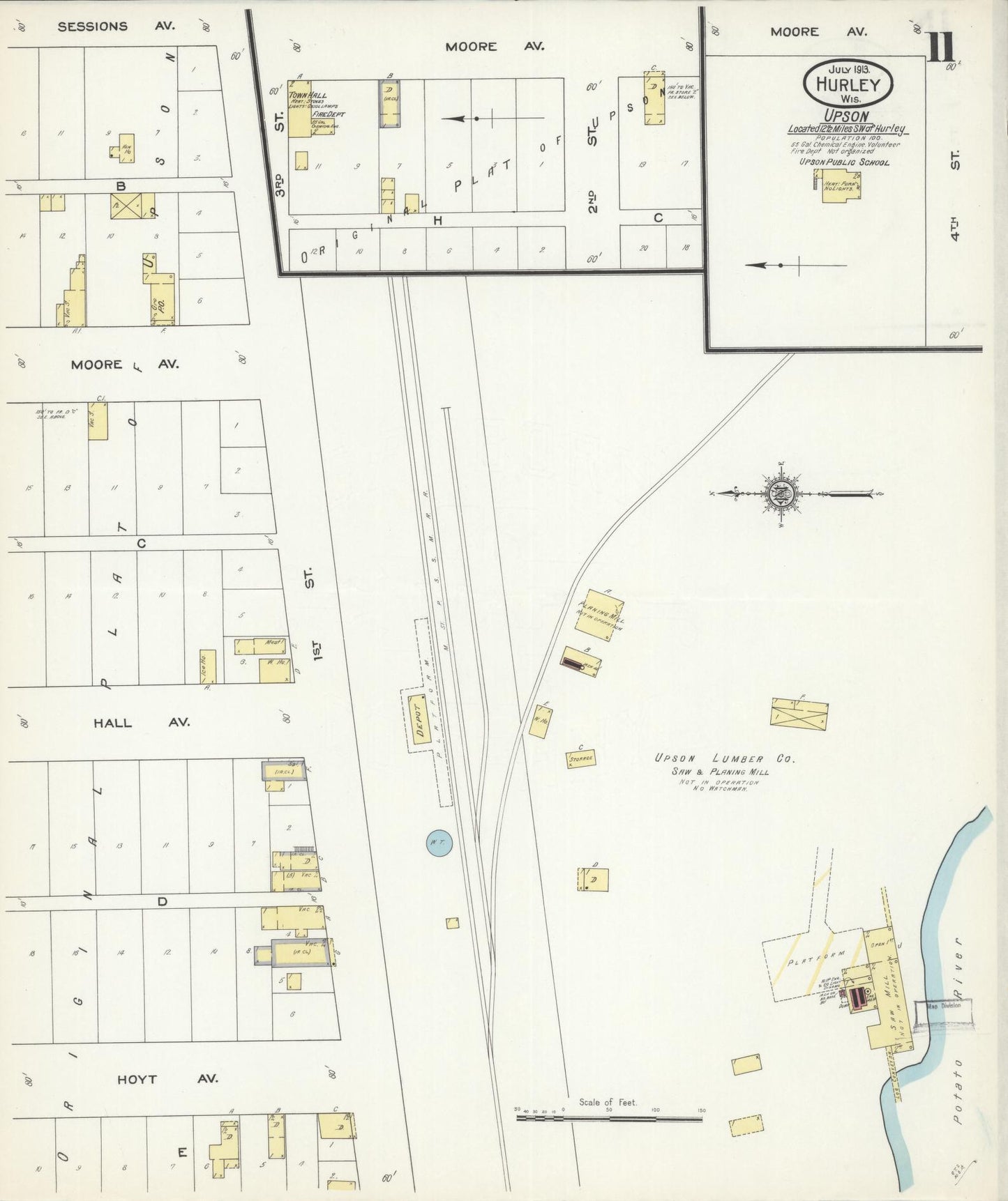 Sanborn Fire Insurance Map from Hurley, Iron County, Wisconsin (1913), Sheet #0011 - Historic Sanborn Fire Insurance Map Print, vintage old map wall art, antique decor, genealogy gift, Wisconsin Wisconsin map