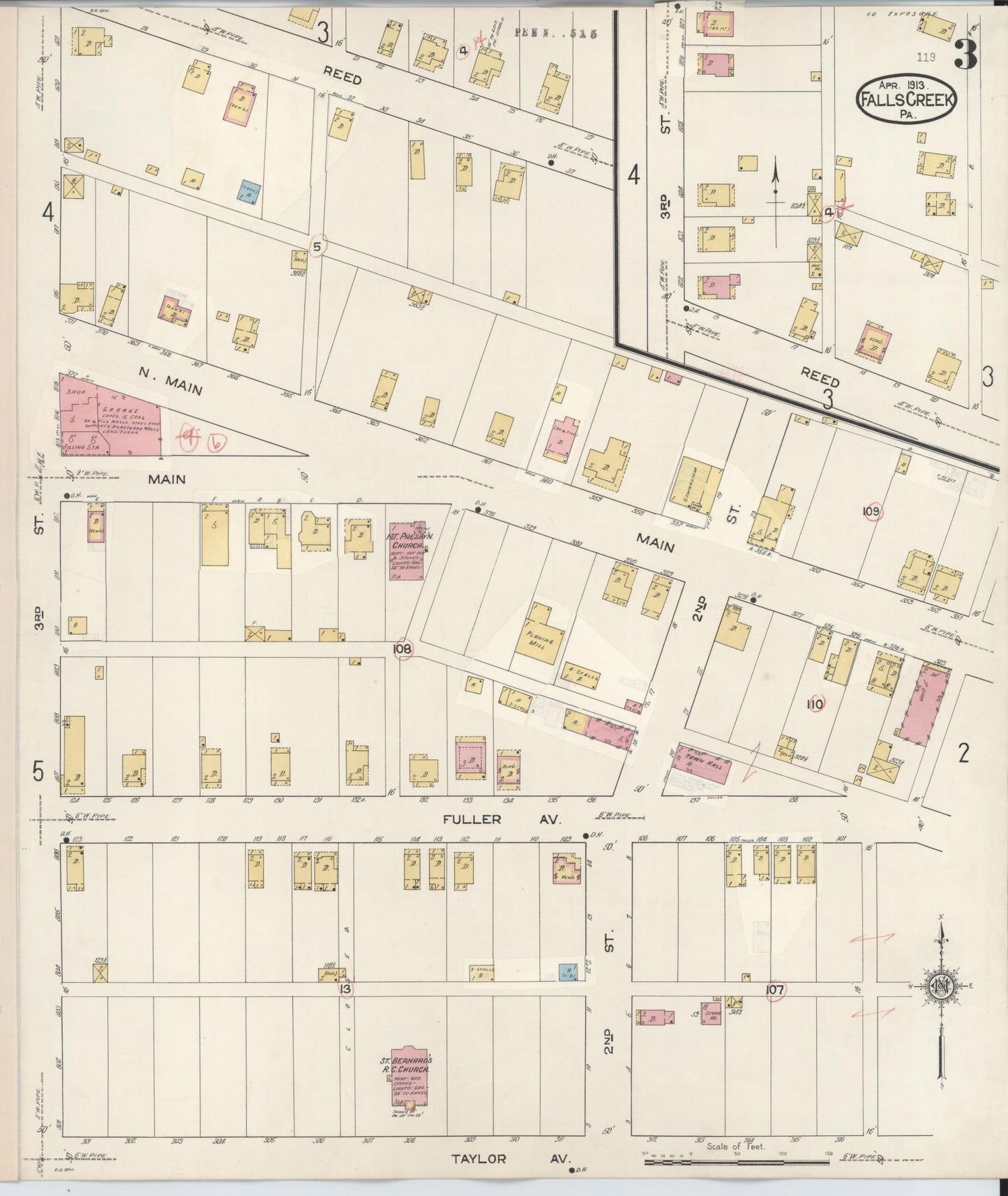 Sanborn Fire Insurance Map from Falls Creek, Jefferson And Clearfield Counties, Pennsylvania (1934), Sheet #0003 - Historic Sanborn Fire Insurance Map Print, vintage old map wall art, antique decor, genealogy gift, Pennsylvania Pennsylvania map