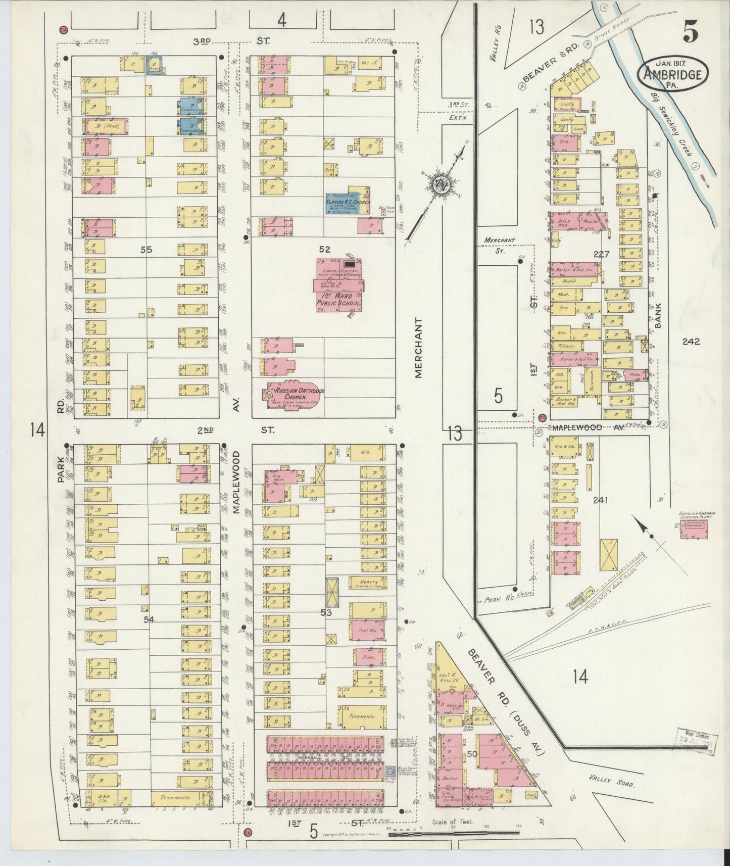 Sanborn Fire Insurance Map from Ambridge, Beaver County, Pennsylvania (1917), Sheet #0005 - Historic Sanborn Fire Insurance Map Print, vintage old map wall art, antique decor, genealogy gift, Pennsylvania Pennsylvania map