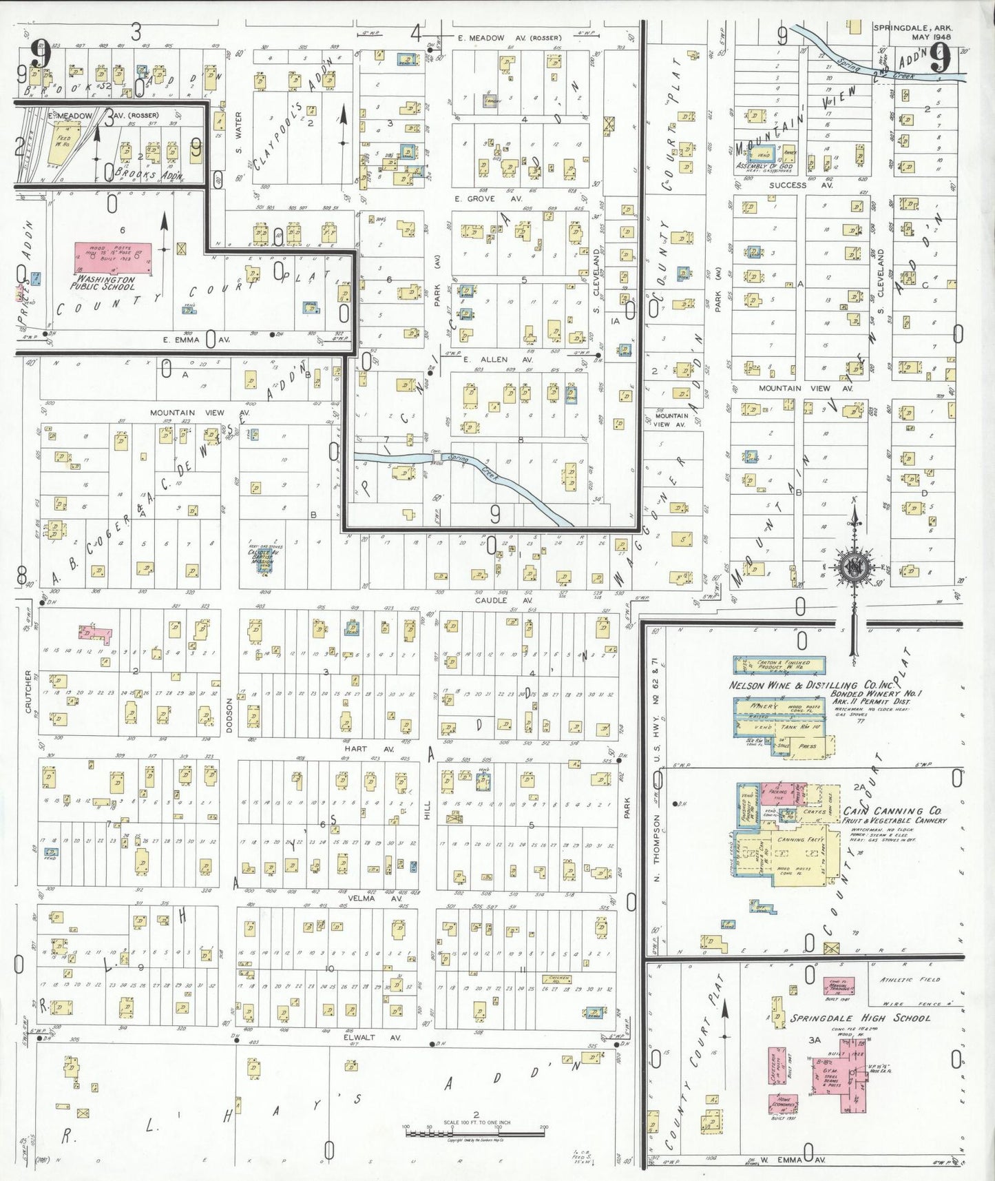 Sanborn Fire Insurance Map from Springdale, Washington County, Arkansas (1948), Sheet #0009 - Complete Map Set gallery image, historic Sanborn map, vintage wall art, Arkansas Arkansas