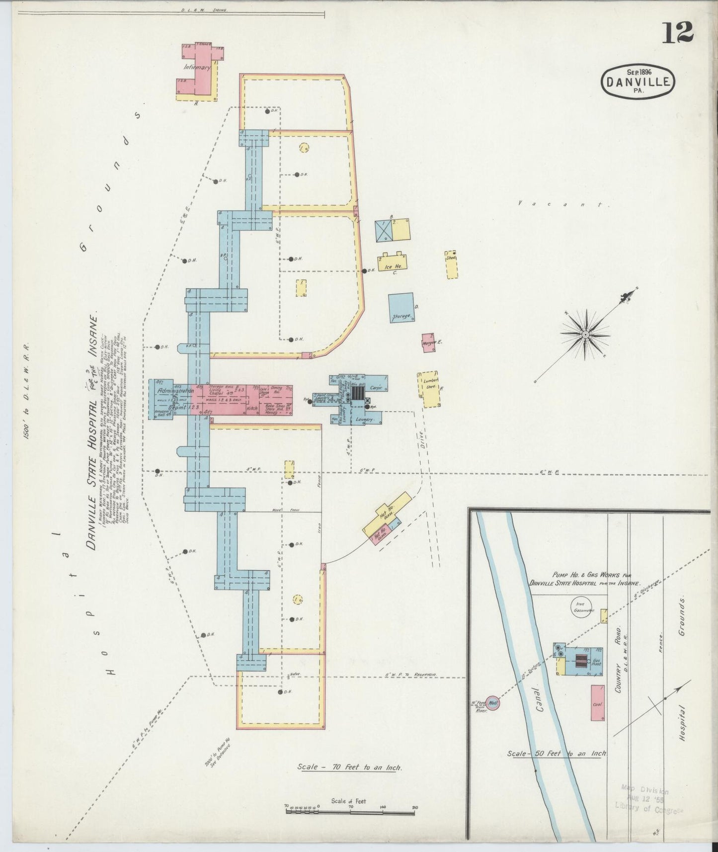 Sanborn Fire Insurance Map from Danville, Montour County, Pennsylvania (1896), Sheet #0012 - Historic Sanborn Fire Insurance Map Print, vintage old map wall art, antique decor, genealogy gift, Pennsylvania Pennsylvania map