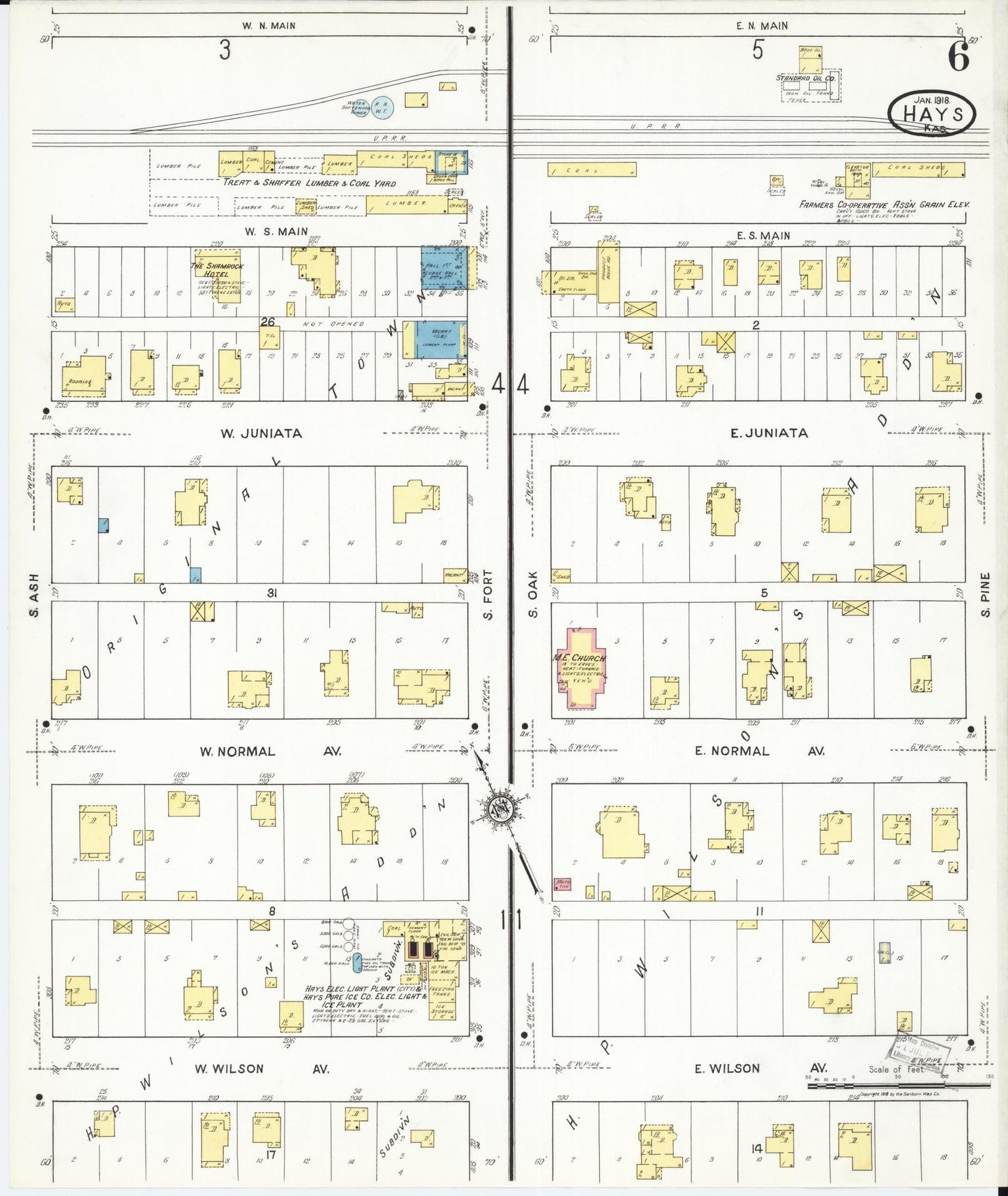 Sanborn Fire Insurance Map from Hays, Ellis County, Kansas (1918), Sheet #0006 - Complete Map Set gallery image, historic Sanborn map, vintage wall art, Kansas Kansas