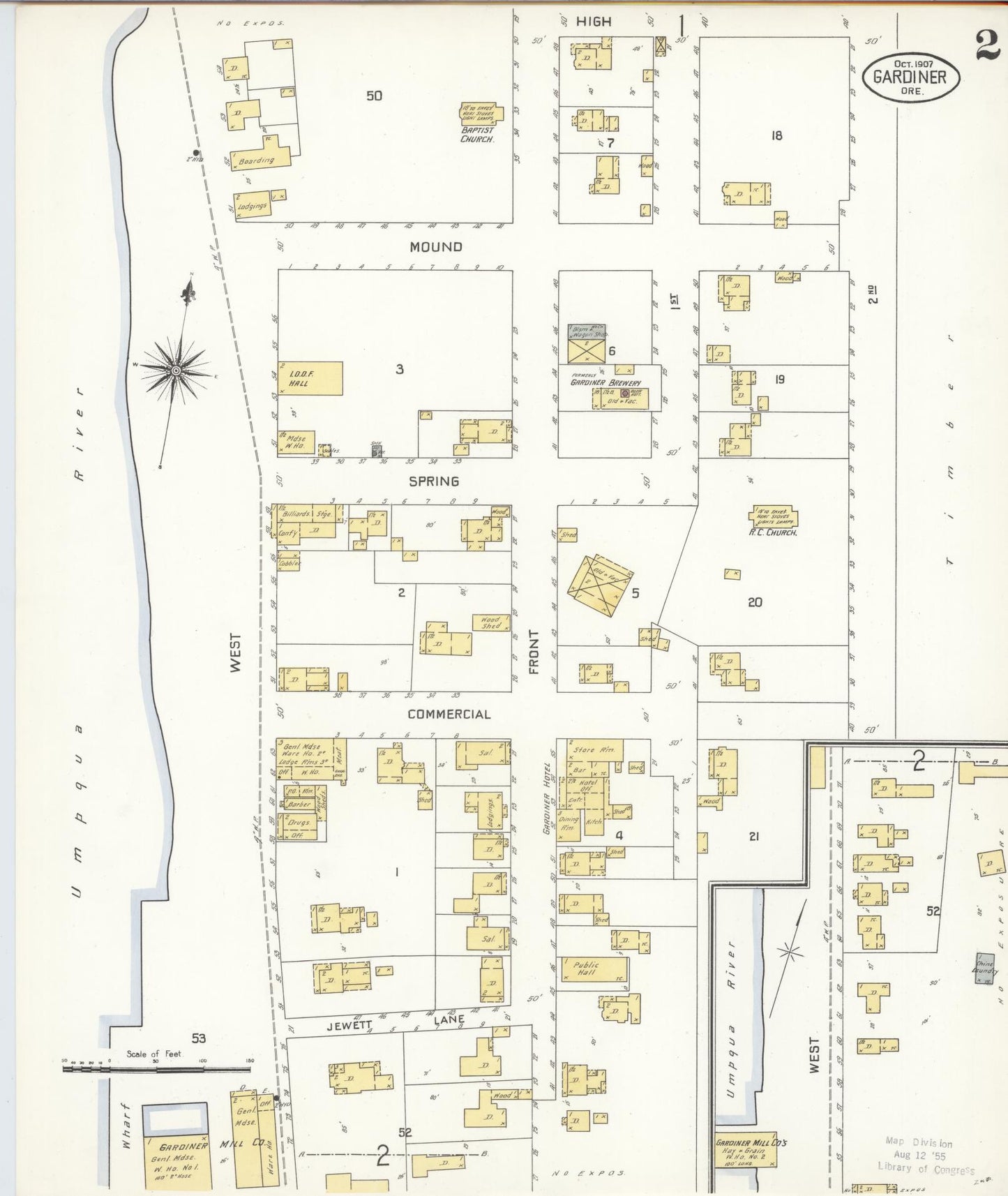 Sanborn Fire Insurance Map from Gardiner, Douglas County, Oregon (1907), Sheet #0002 - Complete Map Set gallery image, historic Sanborn map, vintage wall art, Oregon Oregon