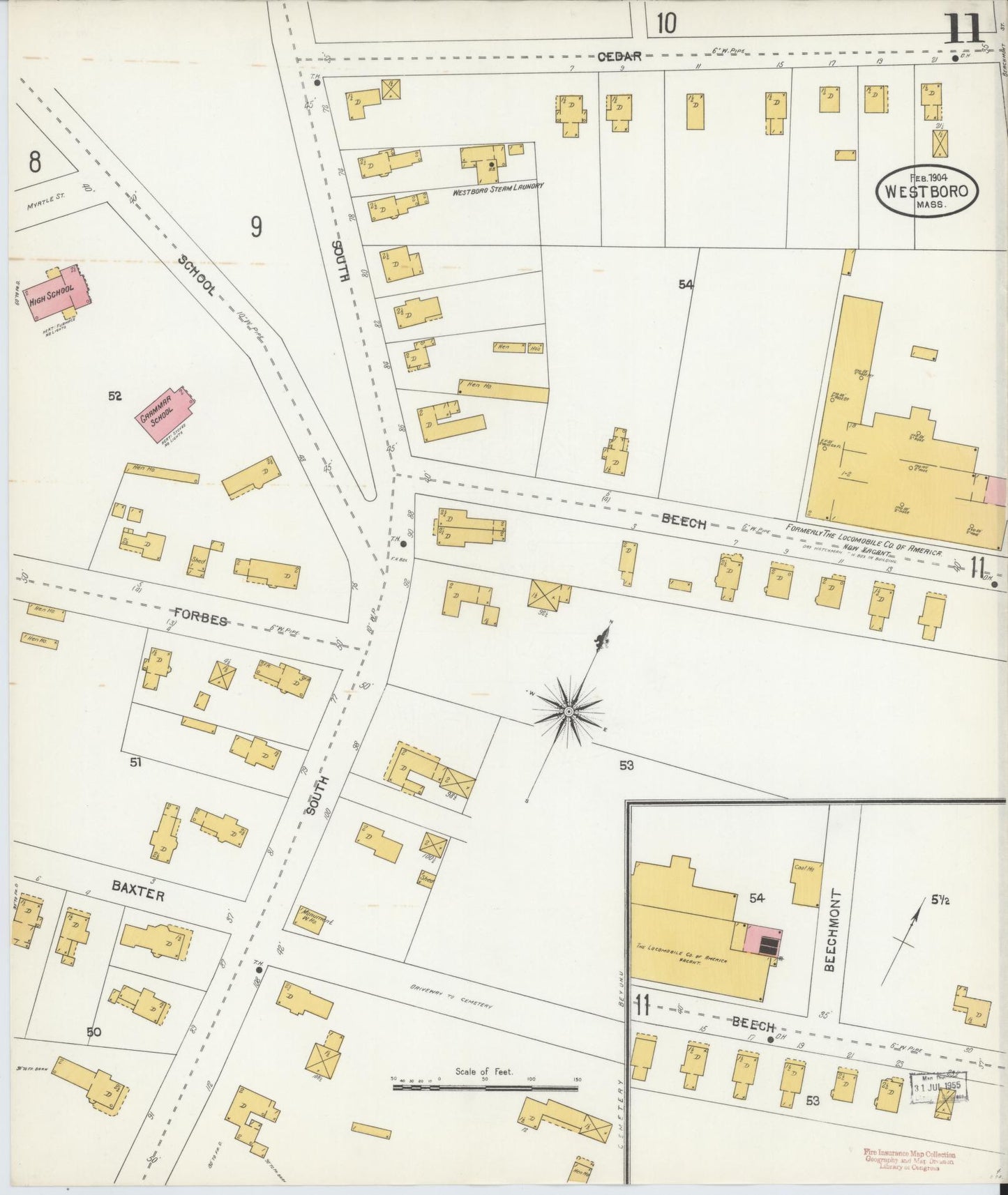 Sanborn Fire Insurance Map from Westboro, Worcester County, Massachusetts (1904), Sheet #0011 - Historic Sanborn Fire Insurance Map Print, vintage old map wall art, antique decor, genealogy gift, Massachusetts Massachusetts map