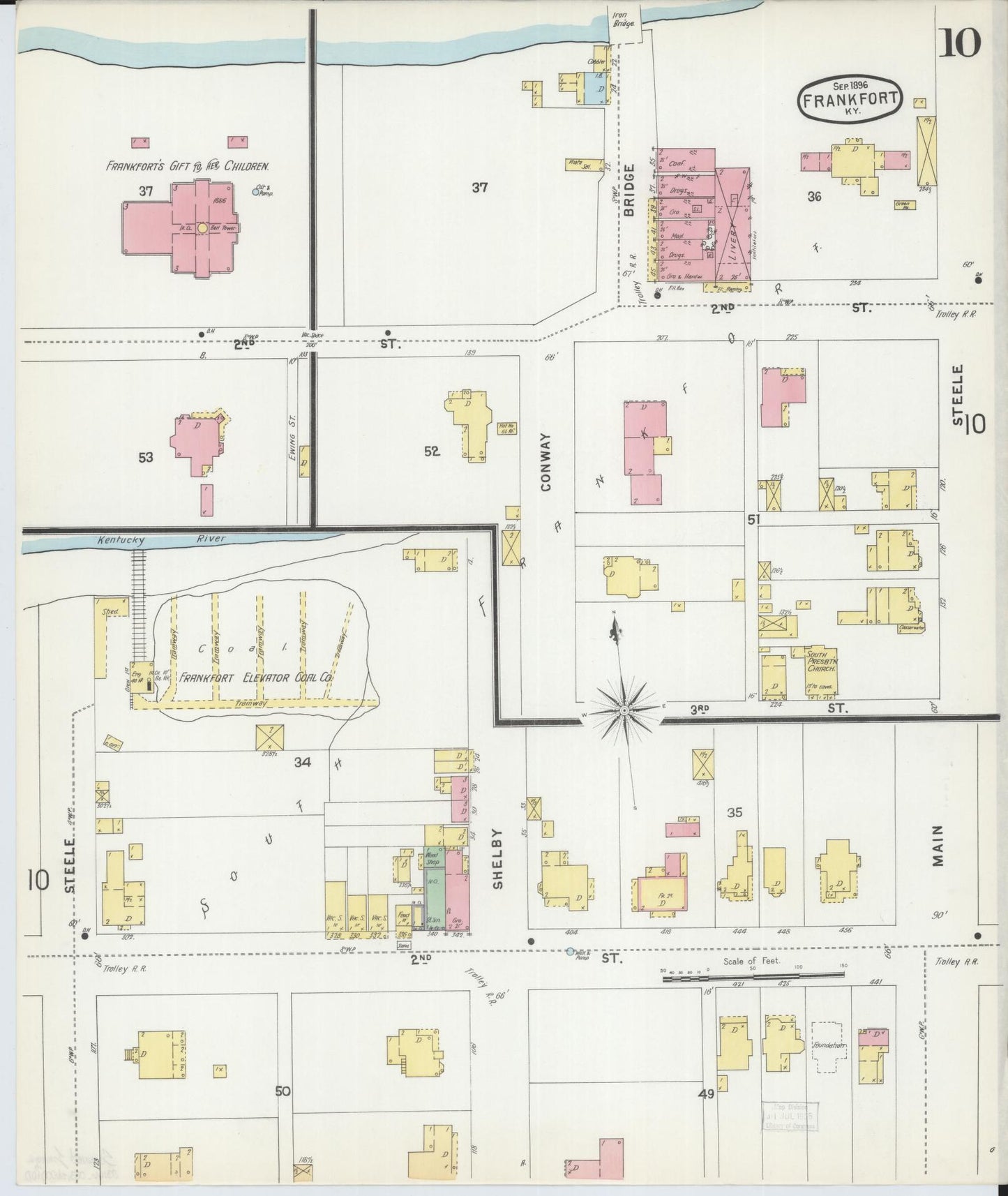 Sanborn Fire Insurance Map from Frankfort, Franklin County, Kentucky (1896), Sheet #0010 - Historic Sanborn Fire Insurance Map Print, vintage old map wall art, antique decor, genealogy gift, Kentucky Kentucky map