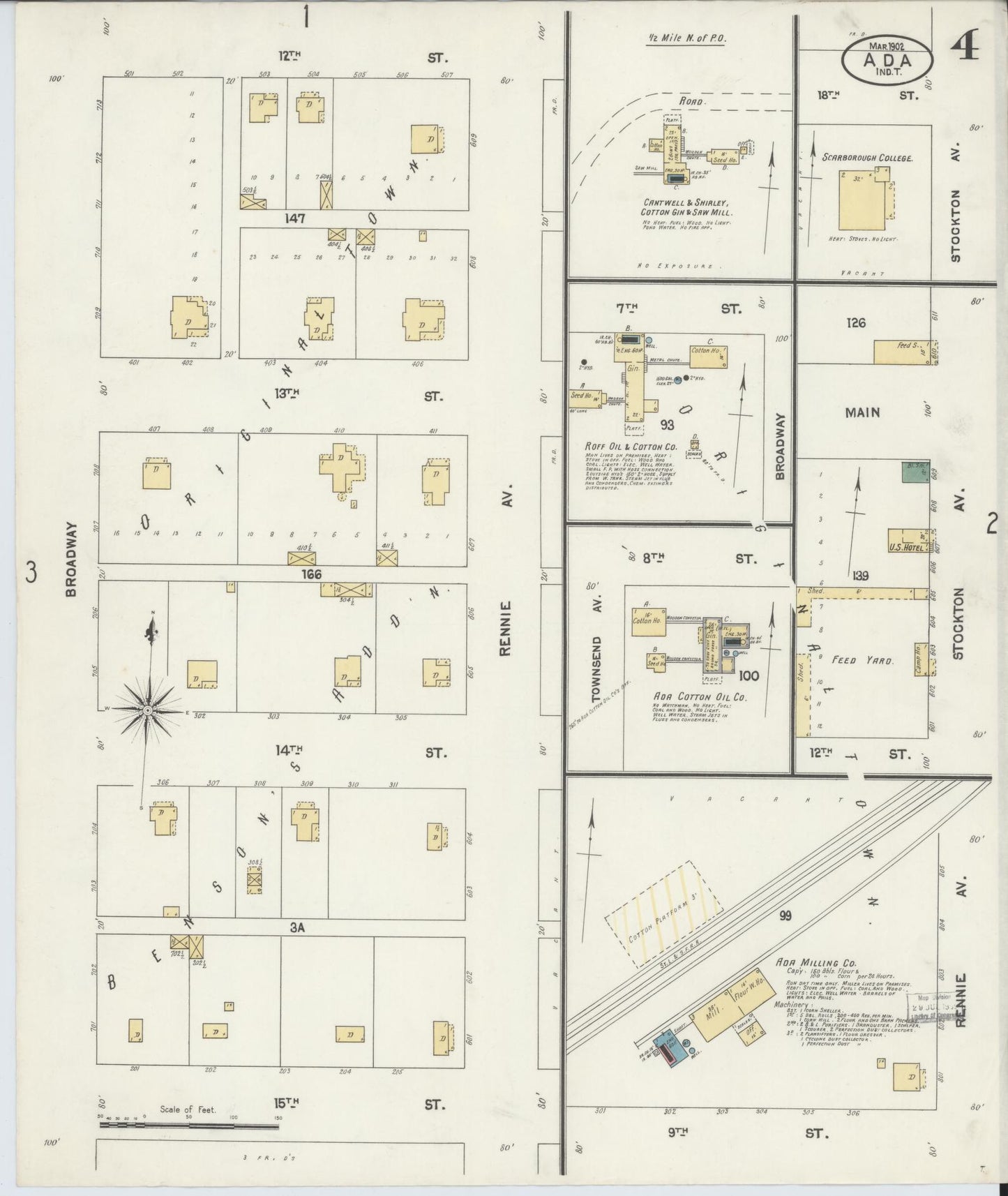 Sanborn Fire Insurance Map from Ada, Pontotoc County, Oklahoma (1902), Sheet #0004 - Complete Map Set gallery image, historic Sanborn map, vintage wall art, Oklahoma Oklahoma
