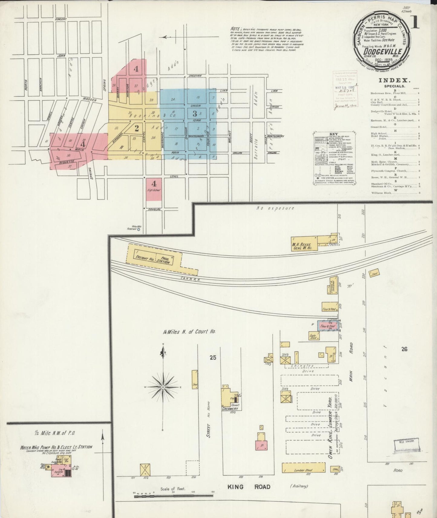 Sanborn Fire Insurance Map from Dodgeville, Iowa County, Wisconsin (1899), Sheet #0001 - Historic Sanborn Fire Insurance Map Print, vintage old map wall art, antique decor, genealogy gift, Wisconsin Wisconsin map