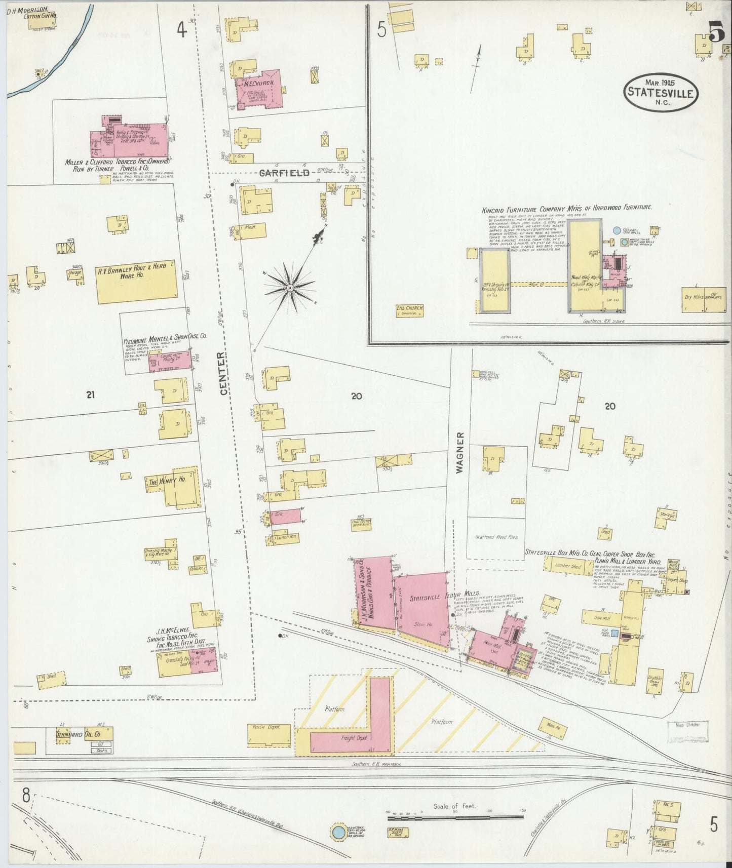Sanborn Fire Insurance Map from Statesville, Iredell County, North Carolina (1905), Sheet #0005 - Historic Sanborn Fire Insurance Map Print, vintage old map wall art, antique decor, genealogy gift, North Carolina North Carolina map