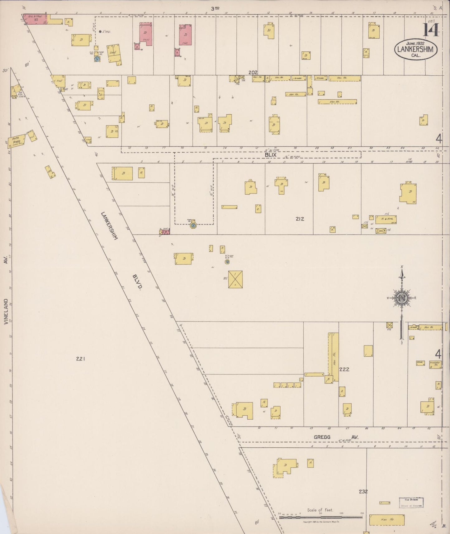 Sanborn Fire Insurance Map from Lankershim, Los Angeles County, California (1922), Sheet #0014 - Historic Sanborn Fire Insurance Map Print, vintage old map wall art, antique decor, genealogy gift, California California map