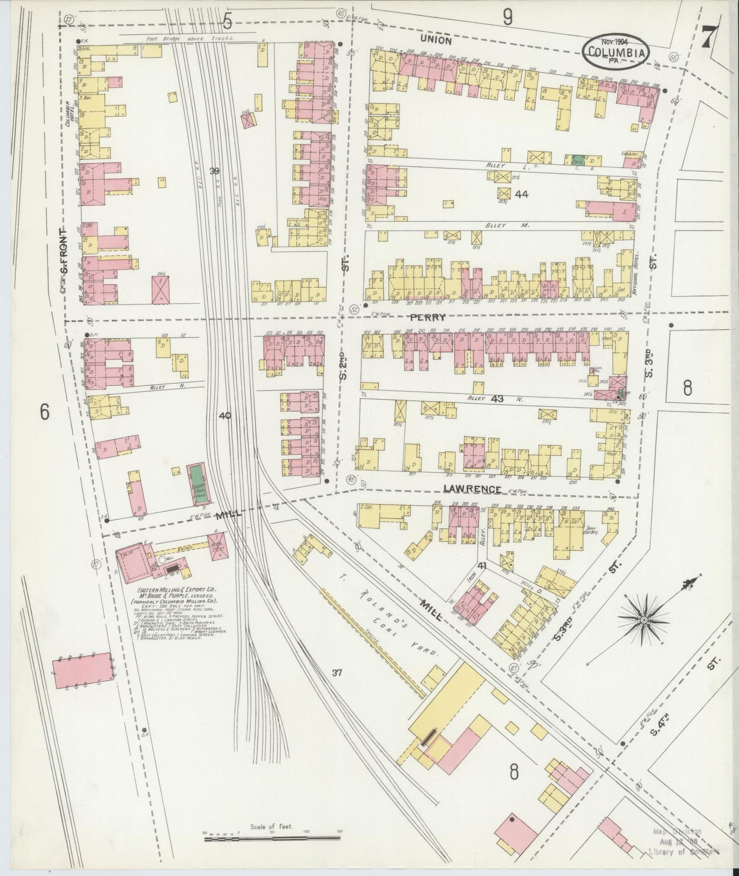 Sanborn Fire Insurance Map from Columbia, Lancaster County, Pennsylvania (1904), Sheet #0007 - Historic Sanborn Fire Insurance Map Print, vintage old map wall art, antique decor, genealogy gift, Pennsylvania Pennsylvania map