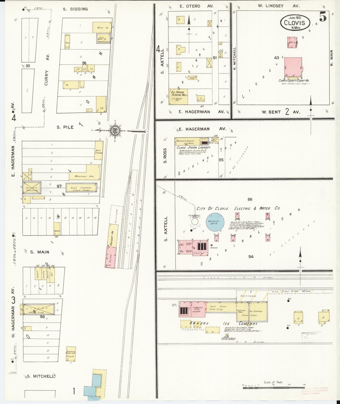 Sanborn Fire Insurance Map from Clovis, Curry County, New Mexico (1912), Sheet #0005 - Complete Map Set gallery image, historic Sanborn map, vintage wall art, New Mexico New Mexico
