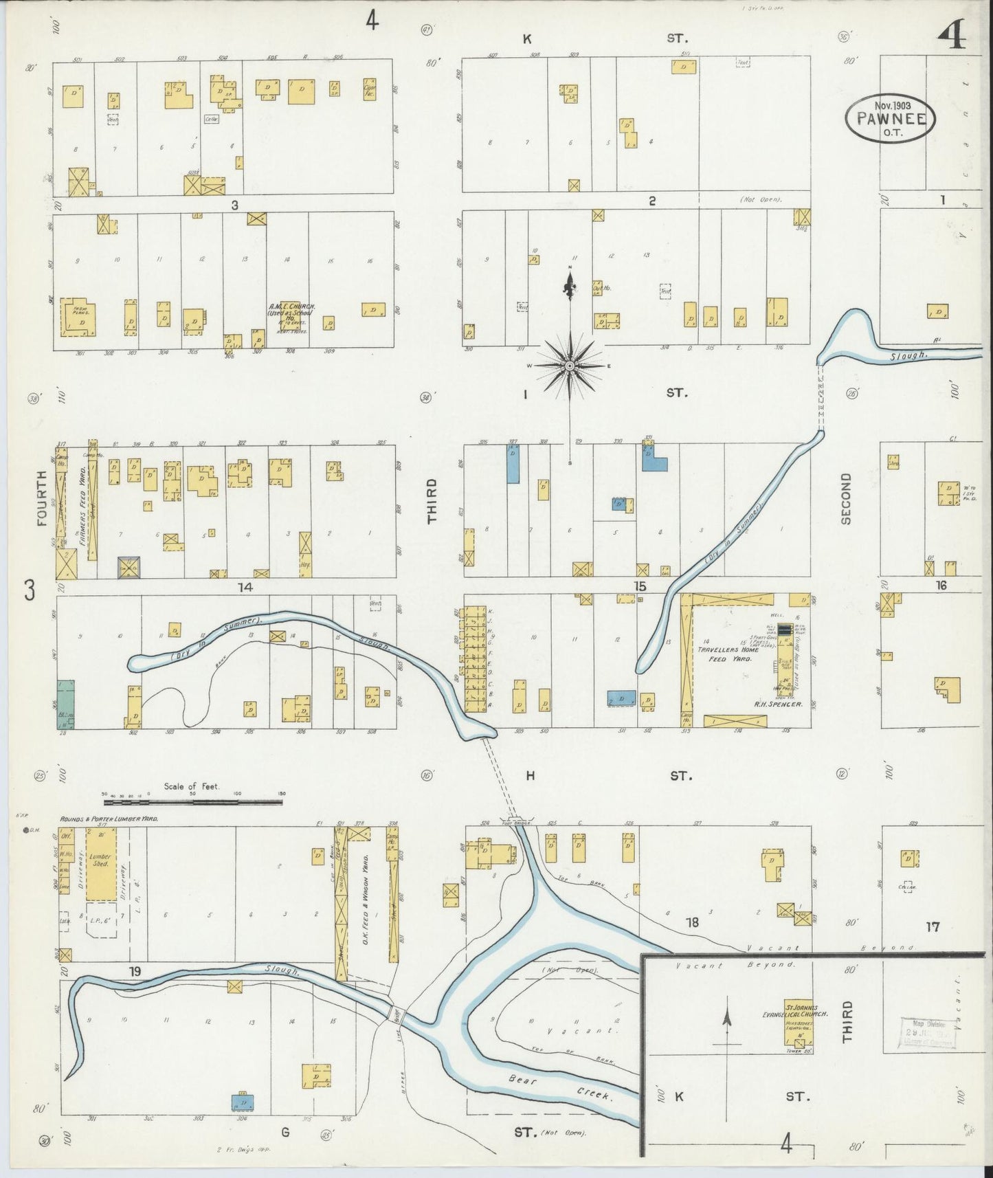 Sanborn Fire Insurance Map from Pawnee, Pawnee County, Oklahoma (1903), Sheet #0004 - Historic Sanborn Fire Insurance Map Print, vintage old map wall art, antique decor, genealogy gift, Oklahoma Oklahoma map